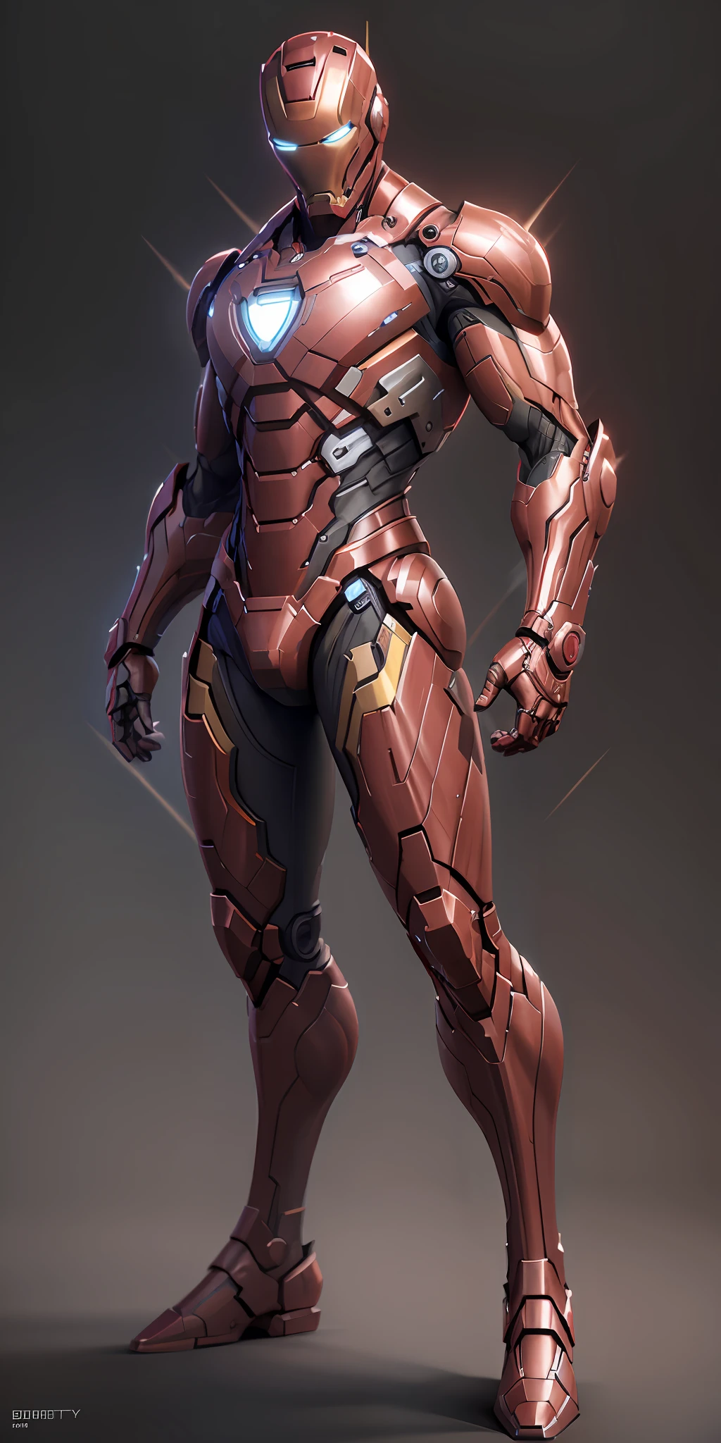 Iron Man Noir from Marvel, frontal, full-length, looking at the camera, facing the audience, standing pose, simple background, three-dimensional light, detailed full-body concept, sleek digital concept art, beautiful full-body concept art, art trend, full-length CGsociety,