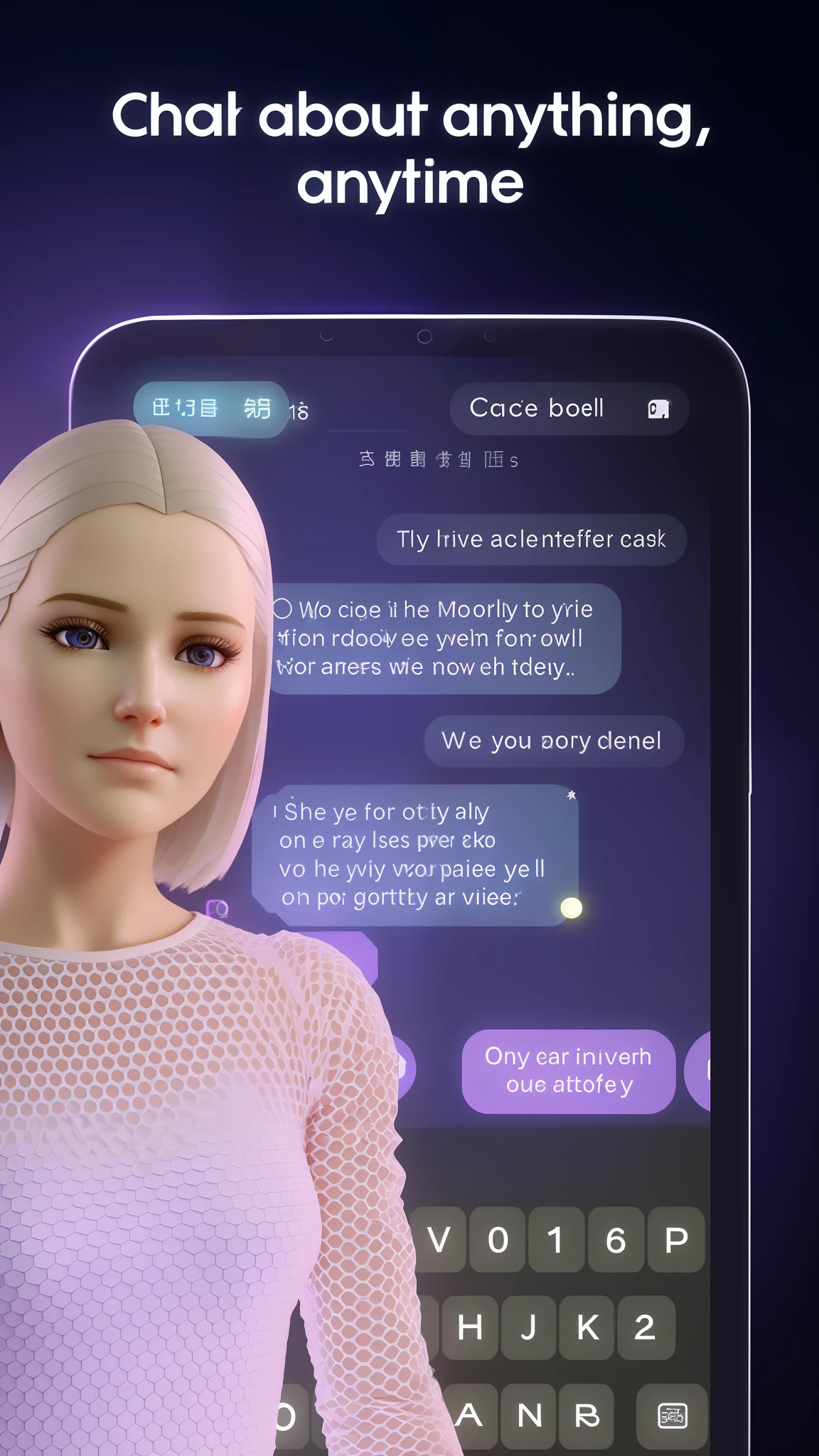 a close up of a person on a cell phone with a keyboard, creepy uncanny valley, integrated synthetic android, uncanny valley, life simulator game screenshot, the uncanny valley, uncanny valley!, futuristic nft card game, the encrypted metaverse, deeper into the metaverse we go, calmly conversing 8k, unsimulated real emotions, consciousness projection --auto --s2
