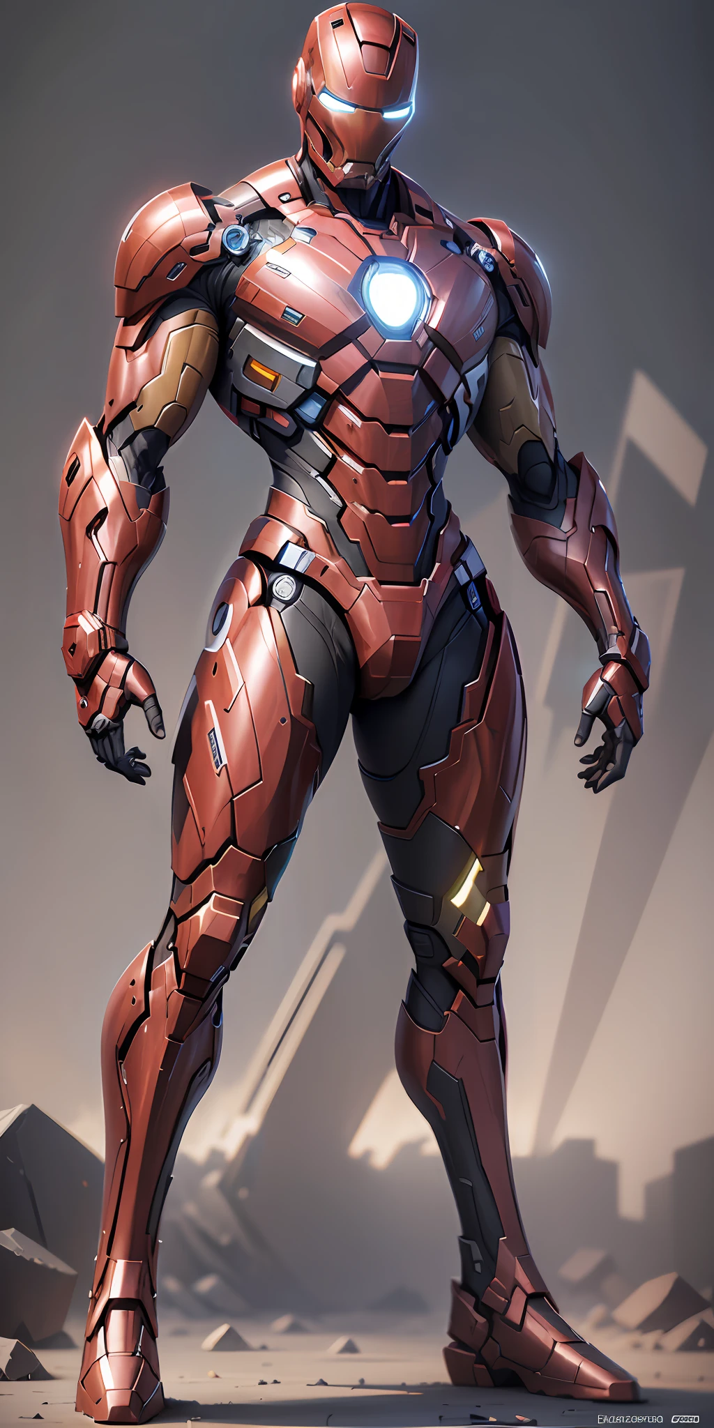Iron Man 2099 from Marvel, frontal, full-length, looking at the camera, facing the audience, standing pose, simple background, three-dimensional light, detailed full-body concept, sleek digital concept art, beautiful full-body concept art, art trend, CGsociety full-length,