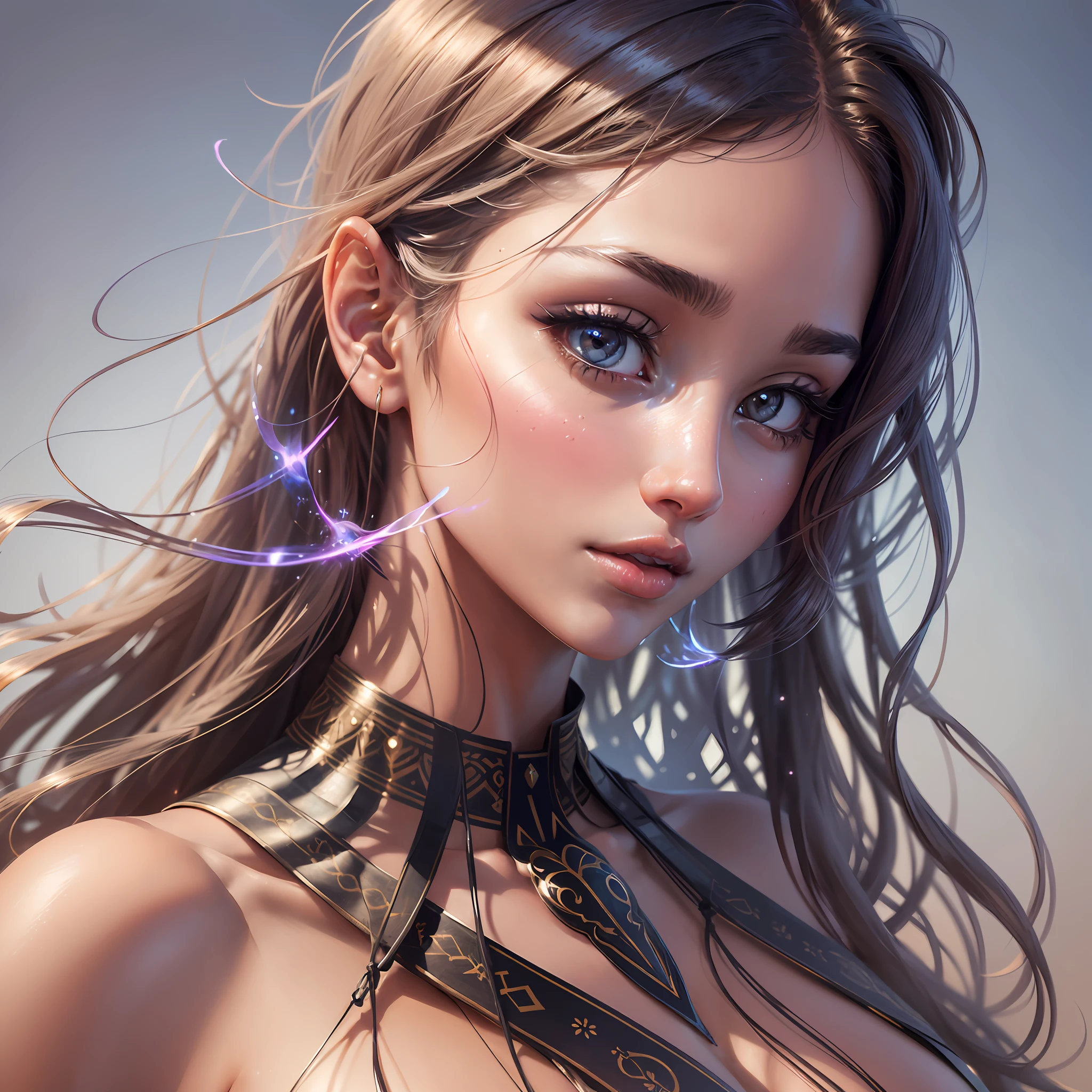 Color photo, close up, ((realistic photo of a beautiful girl)), (mitra:0.99), light, ((glowing skin)), looking_at_viewer, (fit body: 1.0), ((medium breasts)), detailed illustration, masterpiece, high quality, realistic, very detailed face, nude, without any clothing --auto --s2