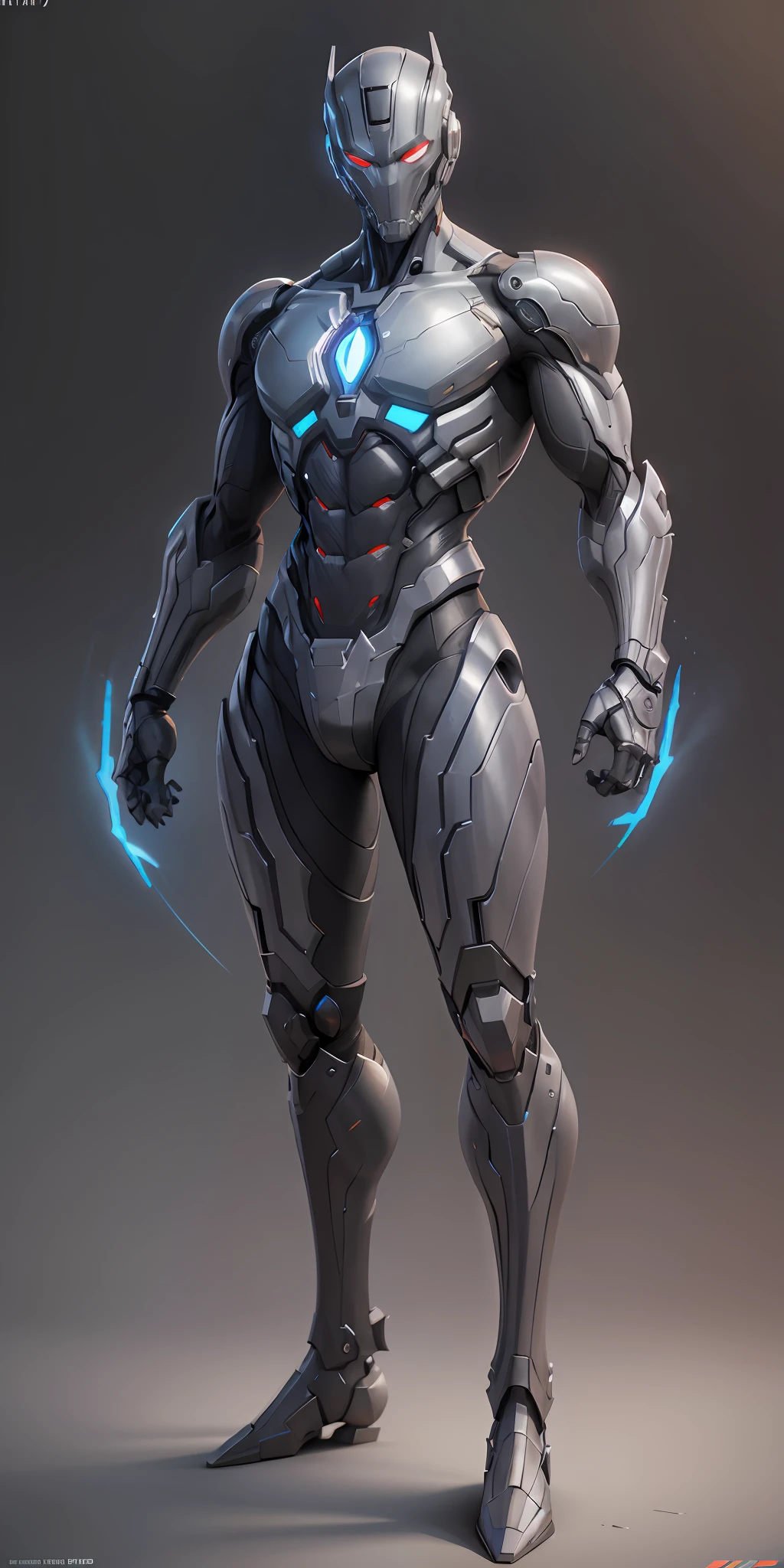 Ultron from Marvel, frontal, full-length, looking at the camera, facing the audience, standing pose, simple background, three-dimensional light, detailed full-body concept, sleek digital concept art, beautiful full-body concept art, art trend, full-length CGsociety,