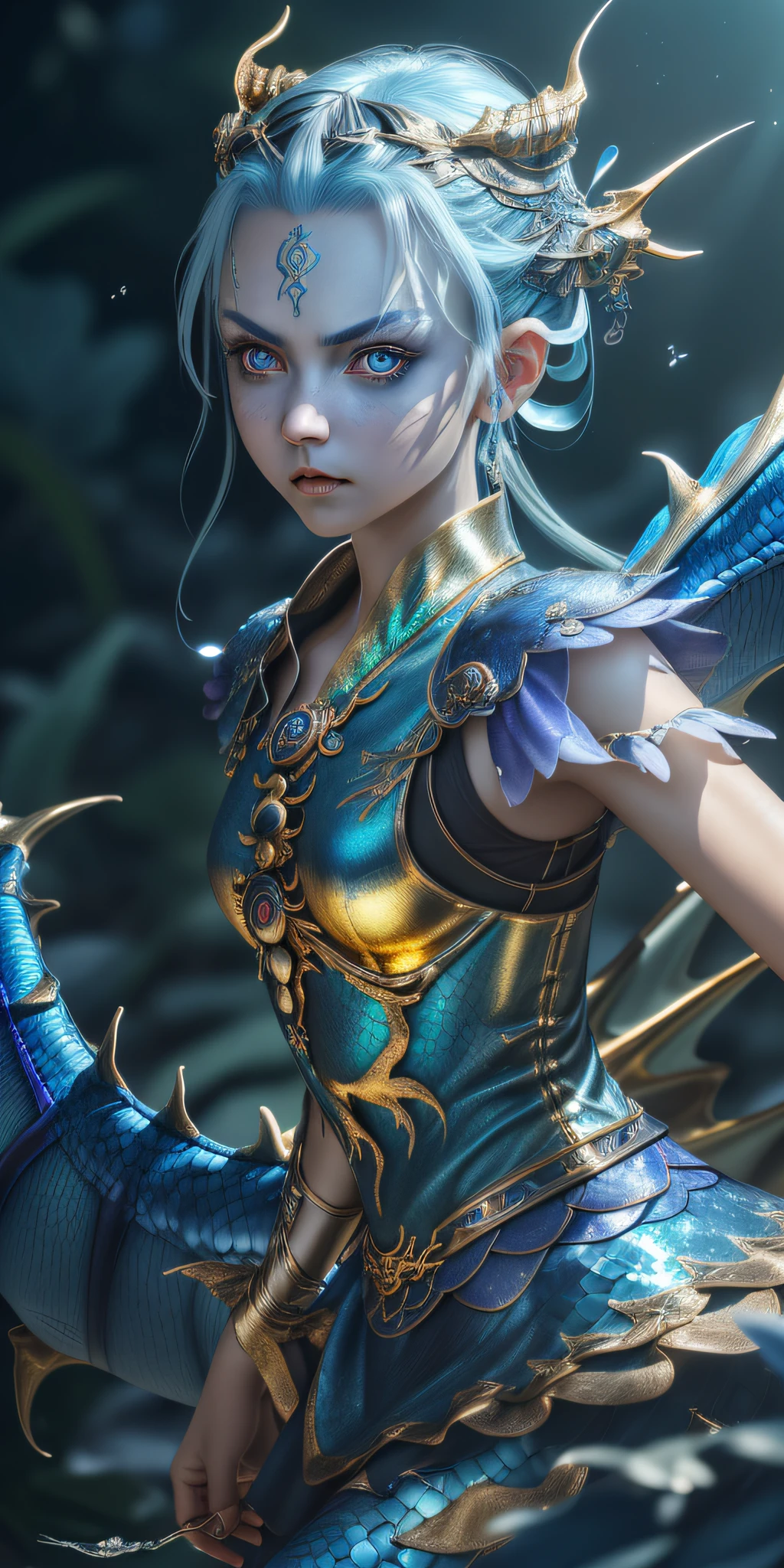German Fairy, (RAW Photo, Realistic, Photorealistic), 1girl (loli\) and (((metallic)) Iris Blue Dragon, Girl, Pan, Glaring Dragon Pan, Slim, Xianxia Style, Cinematic Lighting, Accent Lighting, Strong Rim Light, dramatic_shadow, ray_ tracing、8k、hdr