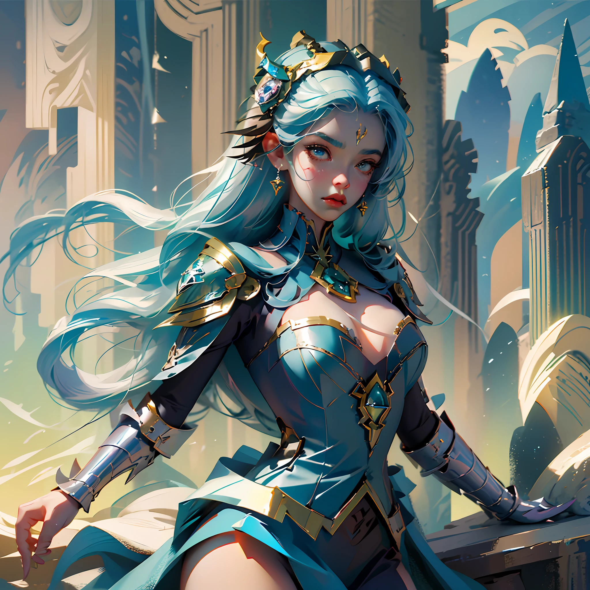 a close up of a woman in a silver and blue dress, chengwei pan on artstation, by Yang J, detailed fantasy art, stunning character art, fanart best artstation, epic exquisite character art, beautiful armor, extremely detailed artgerm, detailed digital anime art, artgerm on artstation pixiv, armor girl --auto --s2