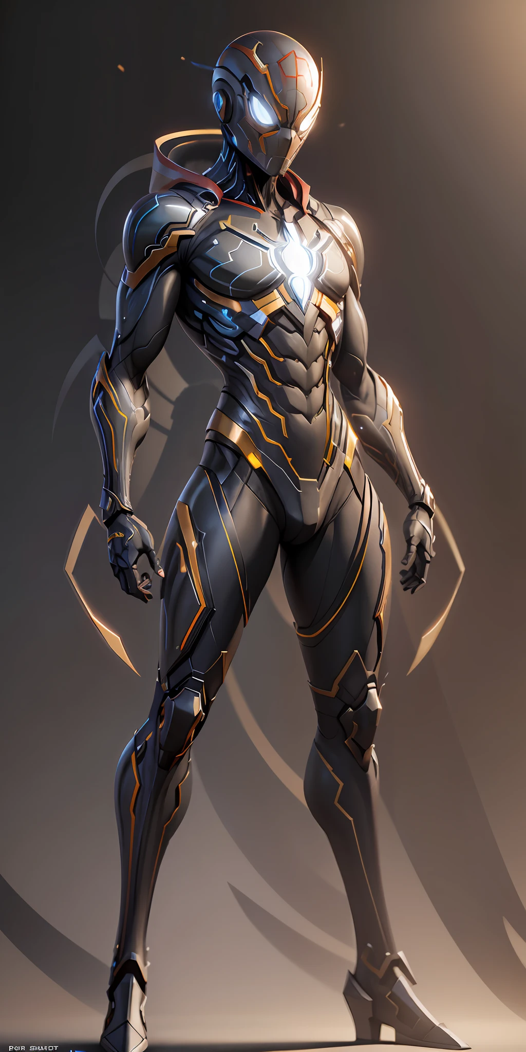 Iron Spider from Marvel, frontal, full-length, looking at the camera, facing the audience, standing pose, simple background, three-dimensional light, detailed full-body concept, sleek digital concept art, beautiful full-body concept art, art trend, CGsociety full-length,