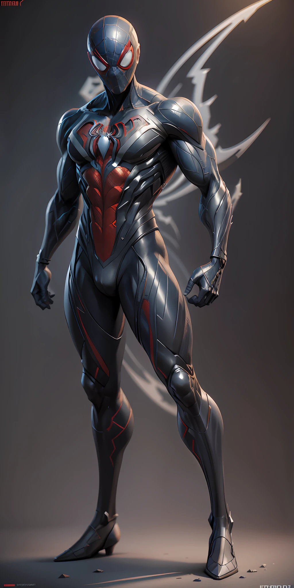 Poison Spider-Man from Marvel, frontal, full-length, looking at the camera, facing the audience, standing pose, simple background, three-dimensional light, detailed full-body concept, sleek digital concept art, beautiful full-body concept art, art trend, CGsociety full-length,