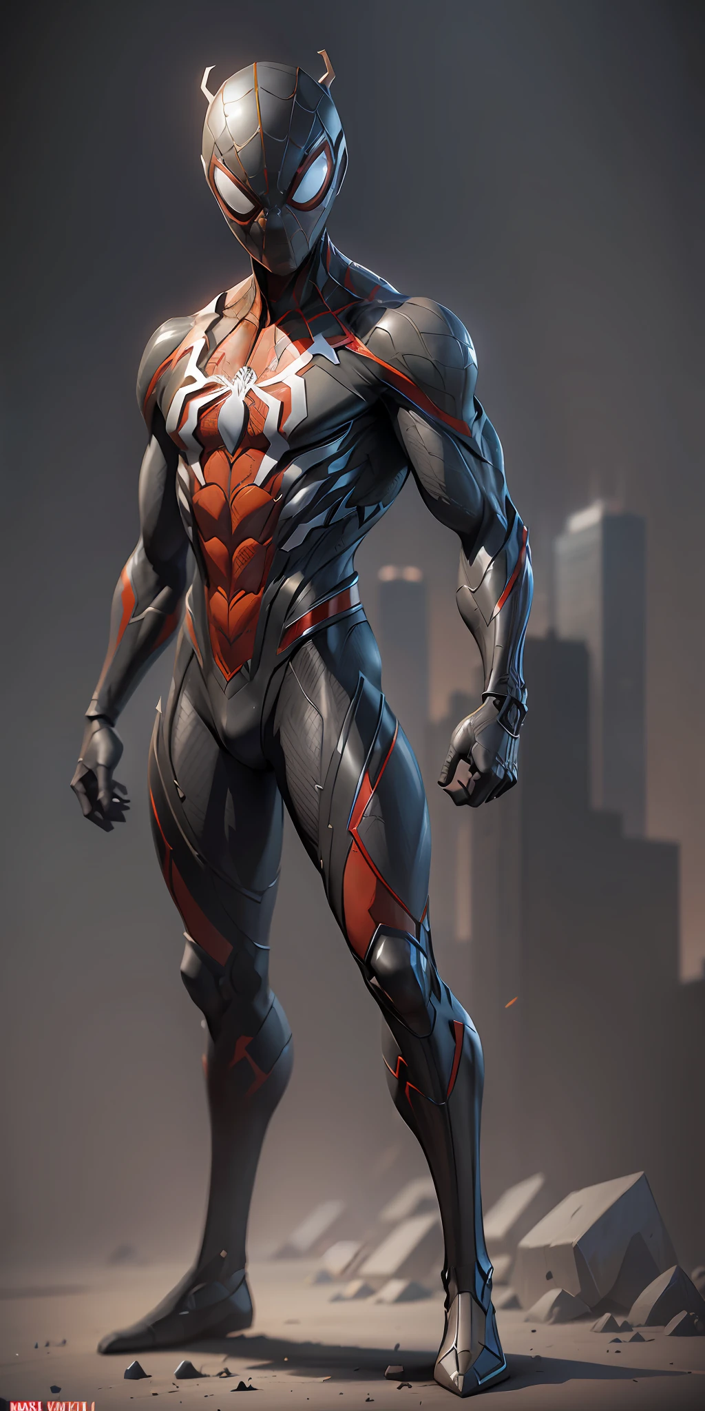 The Savage Spider-Man from Marvel, frontal, full-length, looking at the camera, facing the audience, standing pose, simple background, three-dimensional light, detailed full-body concept, sleek digital concept art, beautiful full-body concept art, art trend, CGsociety full-length,