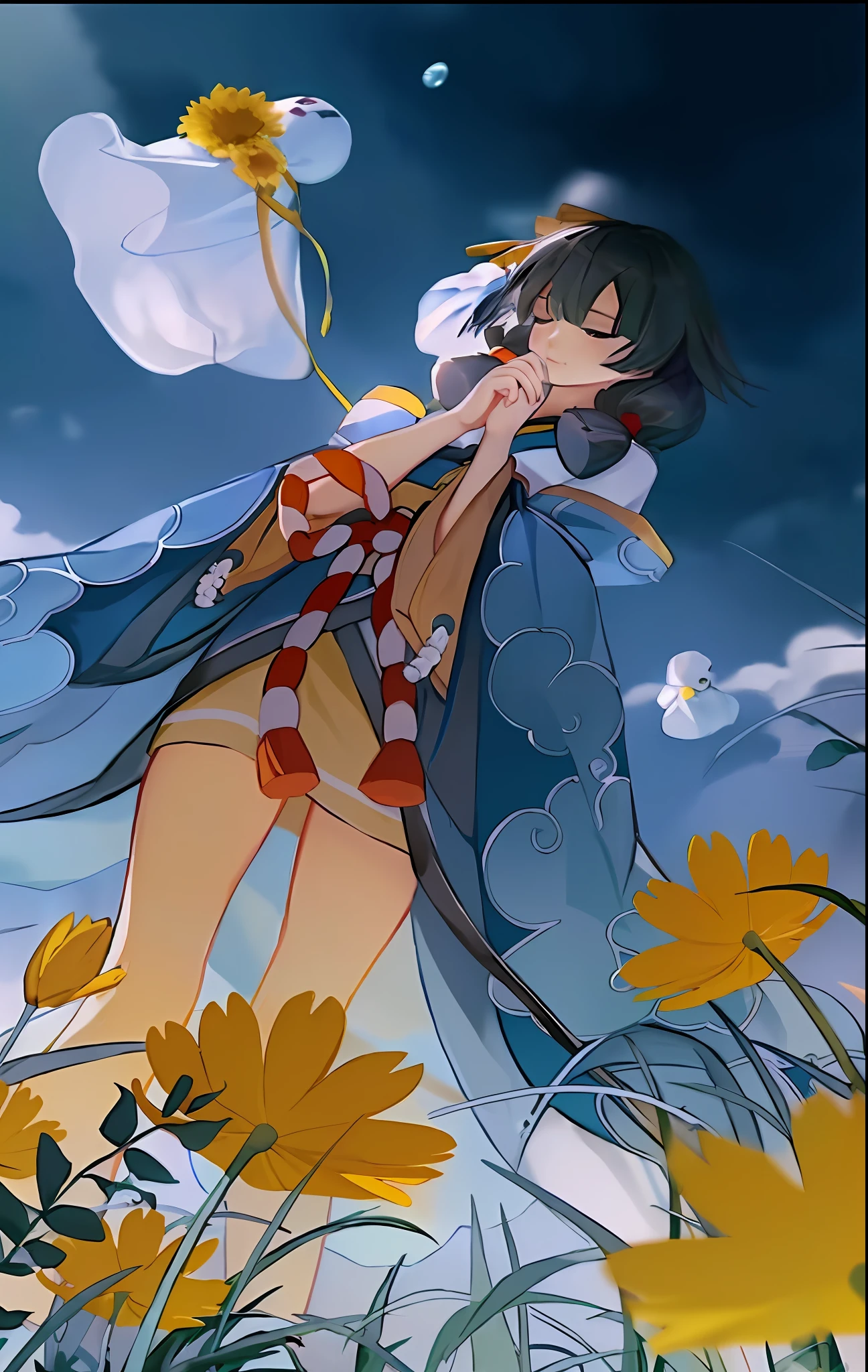 ((masterpiece)),(best quality)),((high detial)),((realistic,)) 1 anime girl with black hair and green eyes, anime moe art style, , close-up of a young anime girl, official artwork,