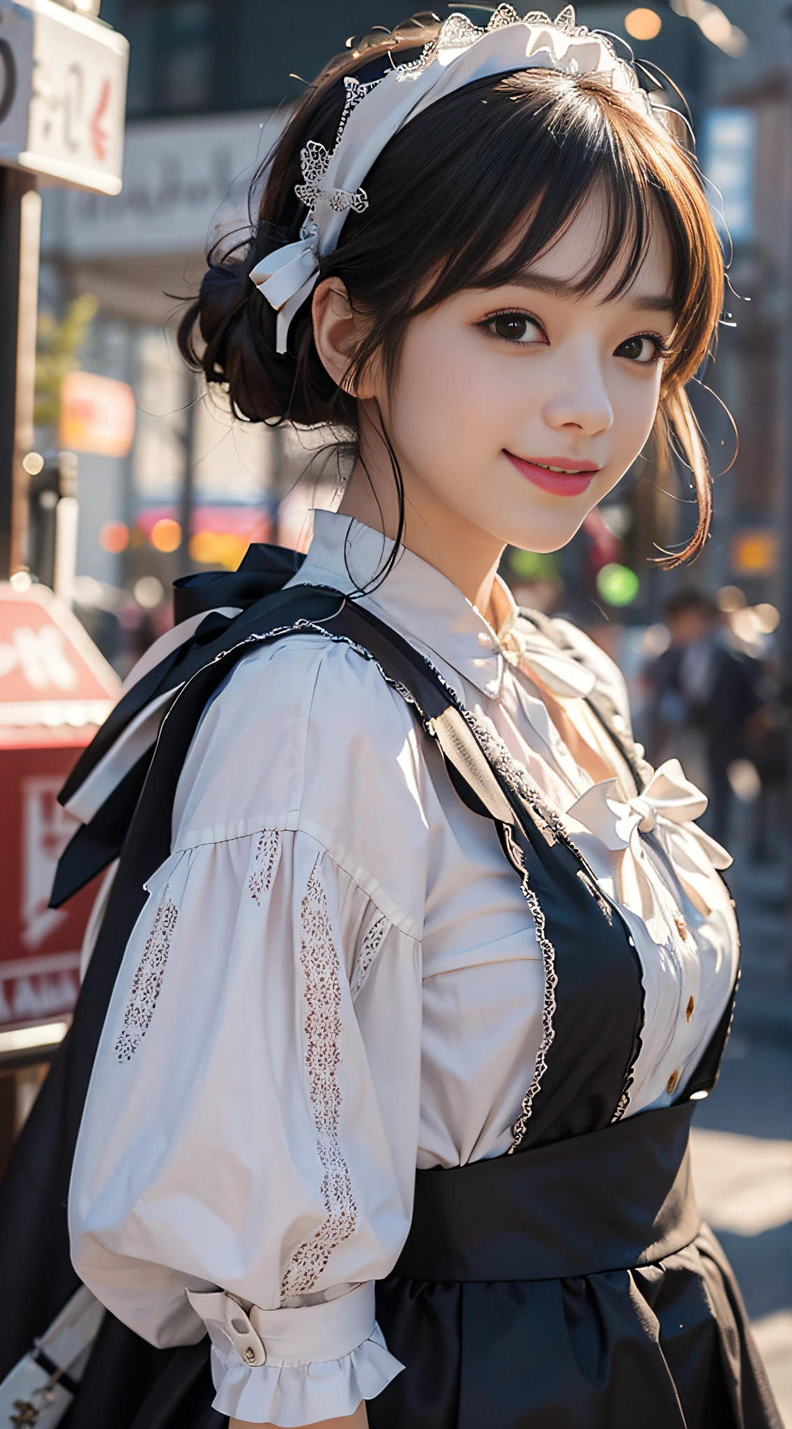 1girl, solo, mix 4, (realistic:1.1), (realistic:1.1), (masterpiece: 1.1), (best quality: 1.1), super detailed, looking at the audience, smiling, sweet_lolita, standing, natural lighting, depth of field, (pureerosface_v1:0.8), amusement park in the background, (evening),