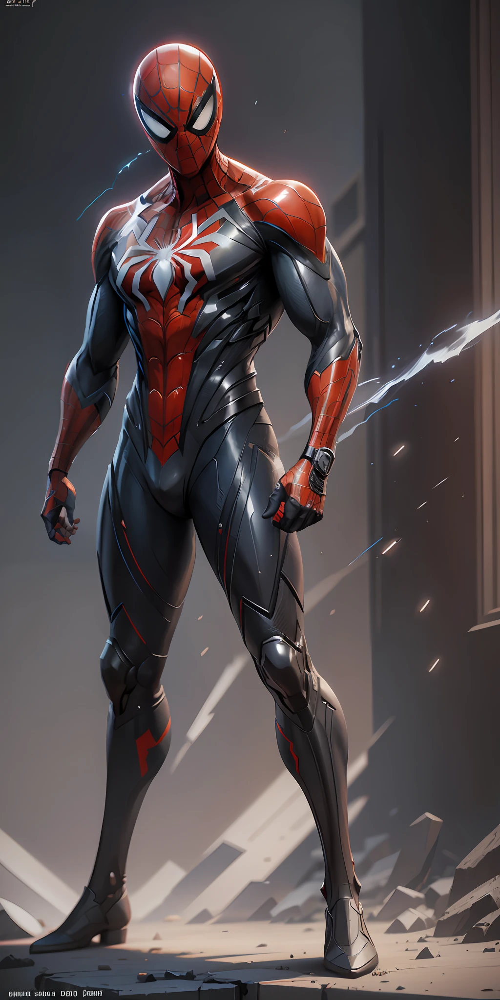 Agent Spider-Man from Marvel, frontal, full-length, looking at the camera, facing the audience, standing pose, simple background, three-dimensional light, detailed full-body concept, sleek digital concept art, beautiful full-body concept art, art trend, CGsociety full-length,