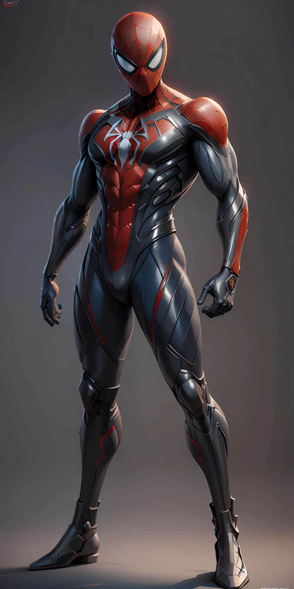 Agent Spider-Man from Marvel, frontal, full-length, looking at the camera, facing the audience, standing pose, simple background, three-dimensional light, detailed full-body concept, sleek digital concept art, beautiful full-body concept art, art trend, CGsociety full-length,