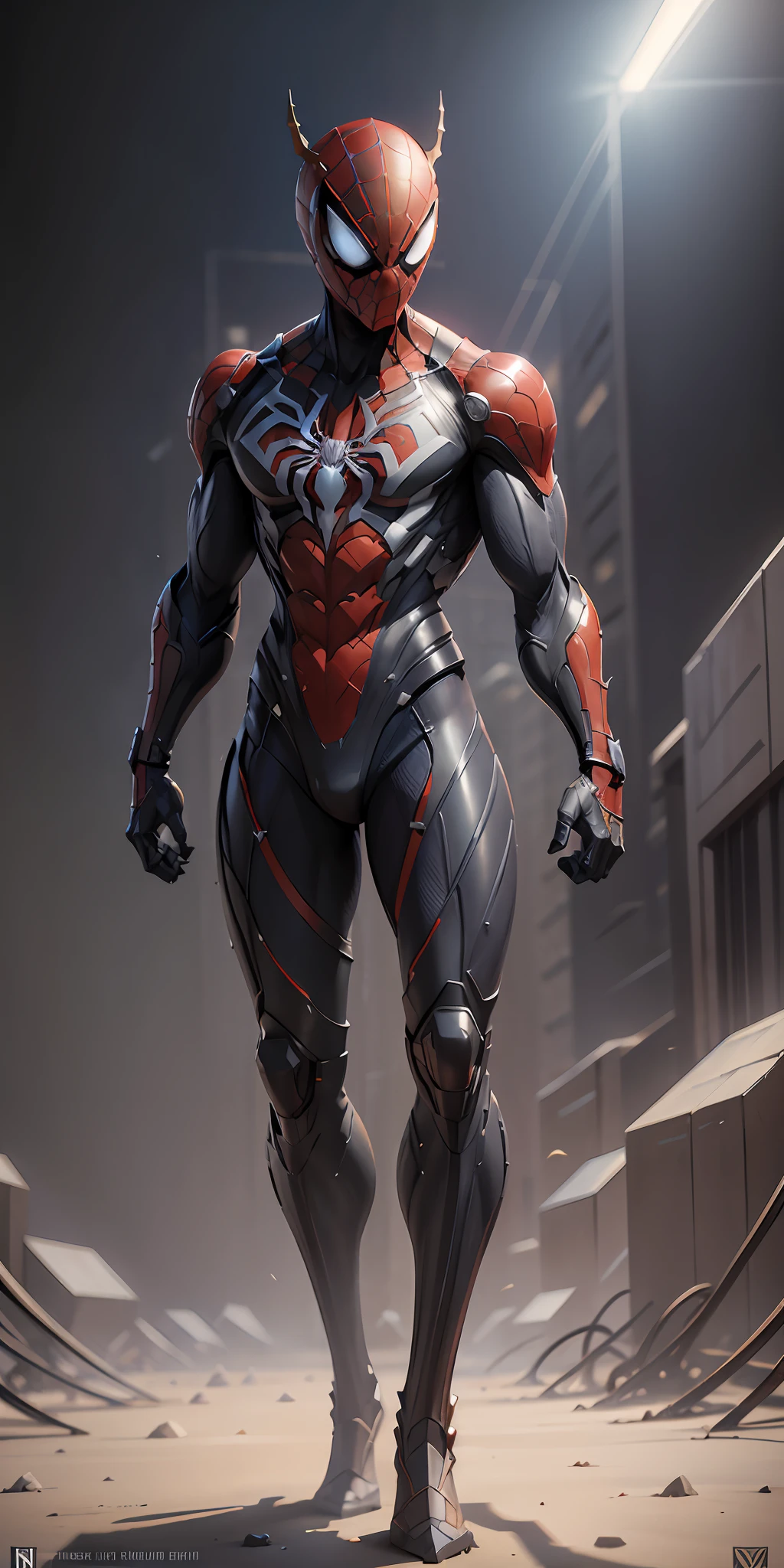 Spider-Rex from Marvel, frontal, full-length, looking at the camera, facing the audience, standing pose, simple background, three-dimensional light, detailed full-body concept, sleek digital concept art, beautiful full-body concept art, art trend, CGsociety full-length,