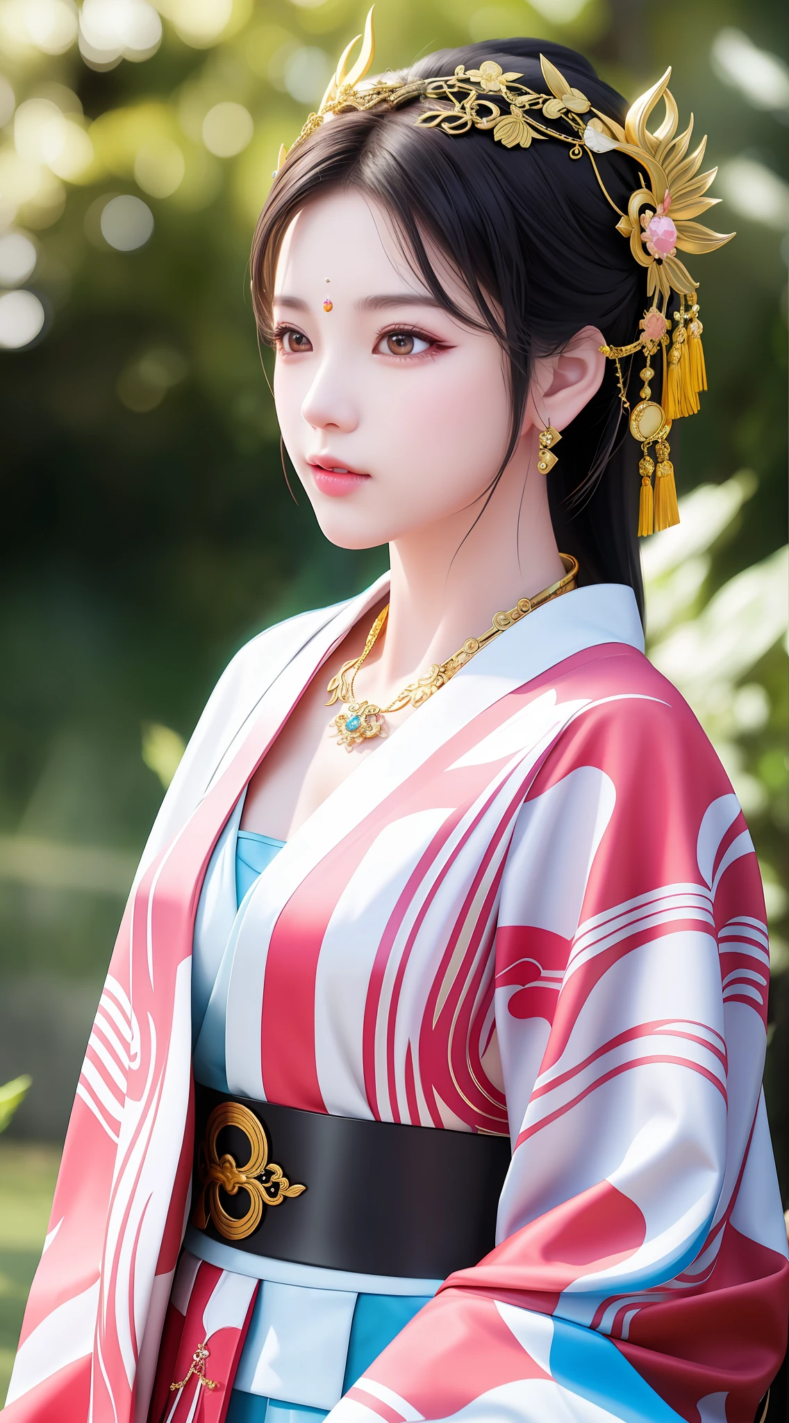 ((Best Quality, Masterpiece)), (High Definition)), 1girl, (Supreme God of Japan), (Goddess), (Beautiful Face), Aura, Amaterasu Wolf, Kimono, Priestess Costume, Twelve Simple, Hair Ornament, Necklace, Jewelry, Beautiful Face, upon_body, Tyndall Effect, Photorealistic, Rim Lighting, Two-Tone Lighting, (High Detail Skin: 1.2), 8k UHD, DSLR , Soft lighting, High quality, Volumetric lighting, Candid, Photography, High resolution, 4k, 8k, Bokeh, Medium breasted, (Light pink lips), God of good luck, God of money luck, God of healing sickness, God of warding off evil, God of rising fortune, God of prosperous business, God of disease-free breathing, God of happiness and power to the viewer,