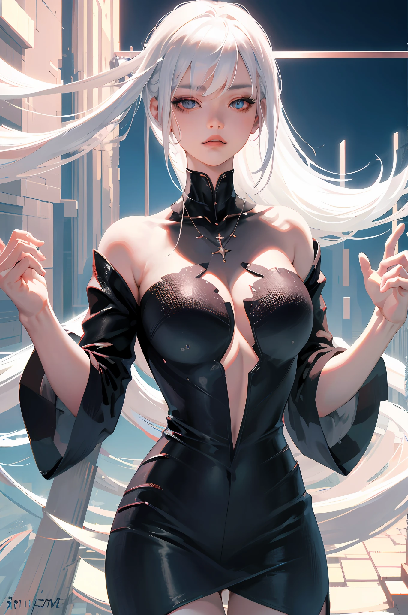 anime girl with white hair and black clothes posing naked, extremely detailed artgerm, detailed digital anime art, artgerm on artstation pixiv, guweiz on pixiv artstation, guweiz on artstation pixiv, fanart best artstation, :: rossdraws, trending on artstation pixiv, rossdraws 2. 5