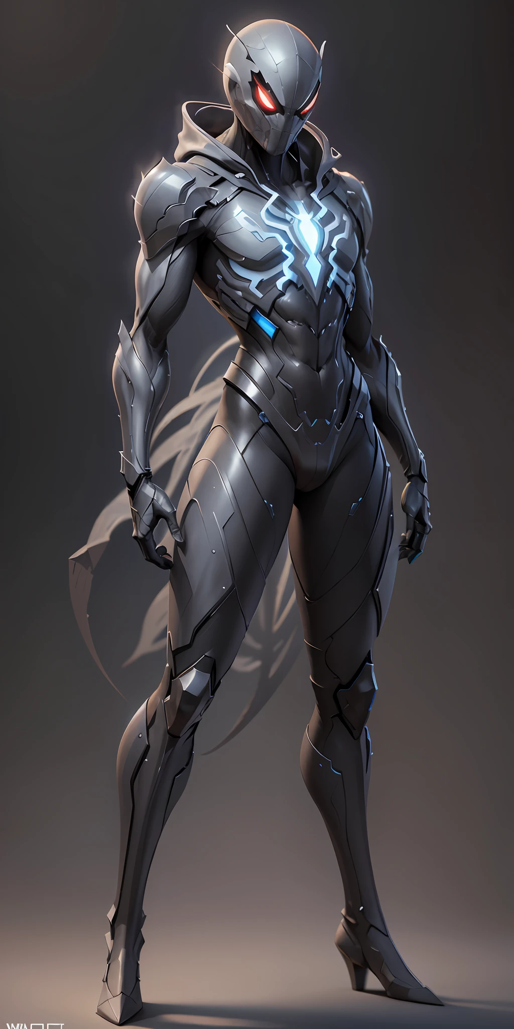 Ghost-Spider from Marvel, frontal, full-length, looking at the camera, facing the audience, standing pose, simple background, three-dimensional light, detailed full-body concept, sleek digital concept art, beautiful full-body concept art, art trend, CGsociety full-length,
