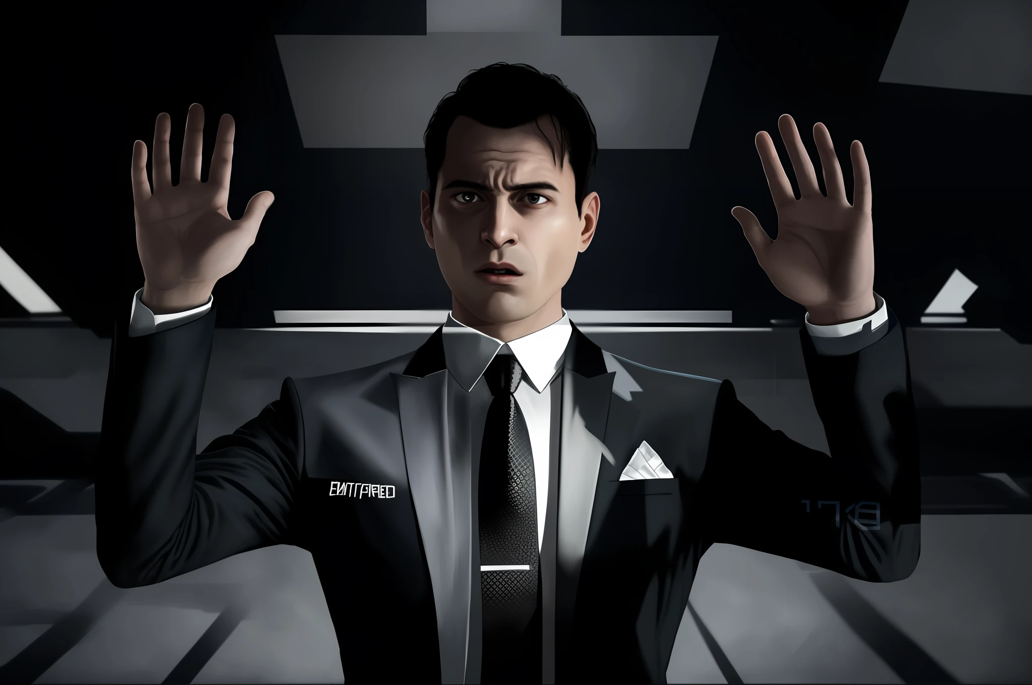 arafed man in a suit and tie with hands up in the air, shrugging arms, hands straight down, hands not visible, indistinct man with his hand up, shrugging, shutterstock, hands up, holding his hands up to his face, his palms are sweaty, man is terrified, stockphoto, istockphoto, pleading face