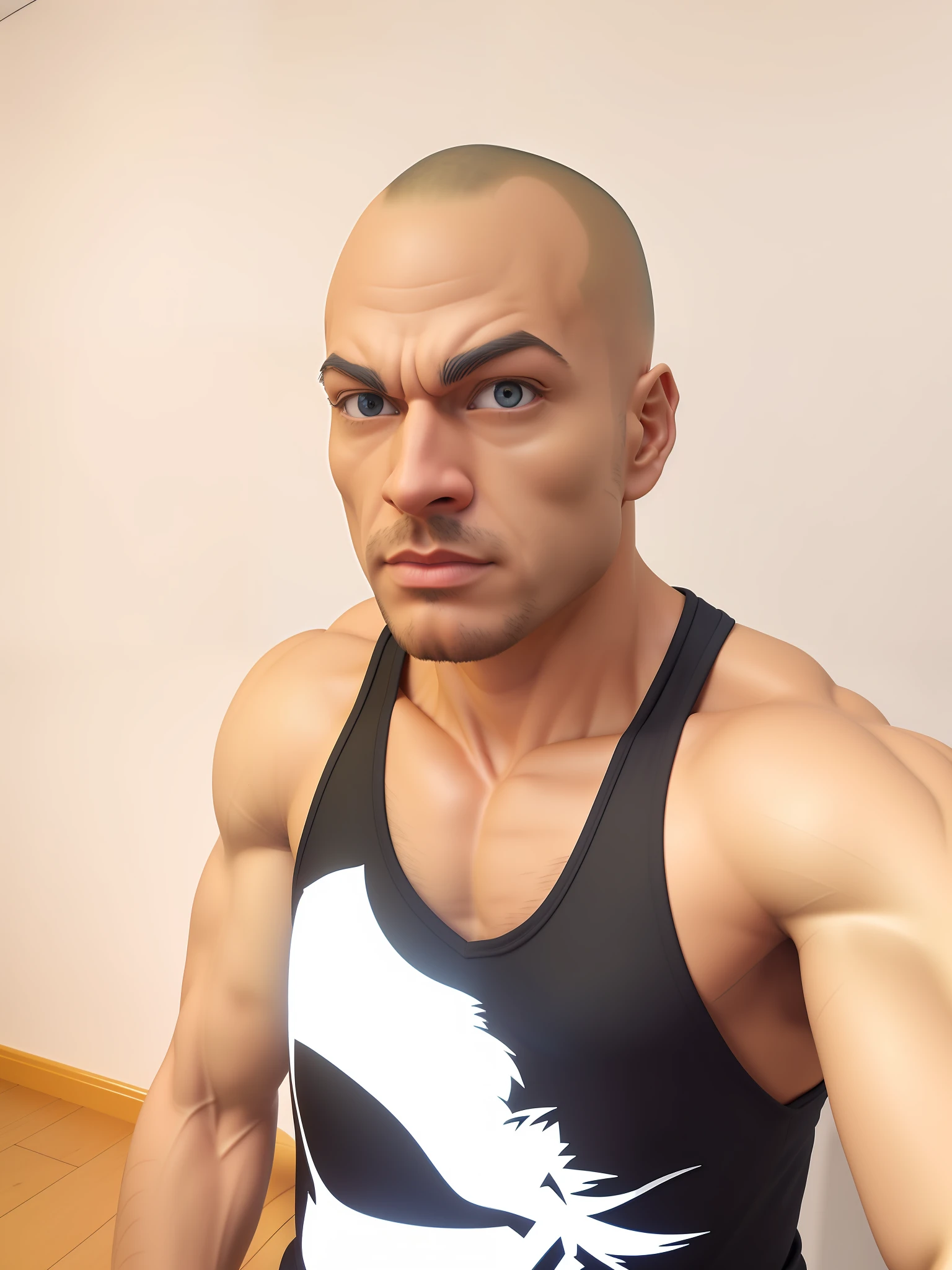 Vegeta, super_saiyan, bodybuilder, cabelo_preto, olhos_azuis, aura, fighting posture, cinematic photo, full body, standing, full body, (yellow eyes: 1.3), big hair, (shirtless), soft natural light, ((in the gym)), ((masterpiece)), (best quality), (high resolution), highly detailed RAW color photo, extremely detailed, photorealistic, realistic, incredibly absurd, highly detailed, sharp focus, (Professional Studio Lighting),  (Professional Color Grading), Edge Lighting, Dramatic Lighting, Cinematic Lighting, Lumen Reflections, Soft Natural Lighting, Soft Color, Photon Mapping, Radiosity, (Beautiful Eyes), (Detailed Eyes), (Detailed Face), Symmetrical Eyes, Sharp Eyes, Cold Face, Full Body