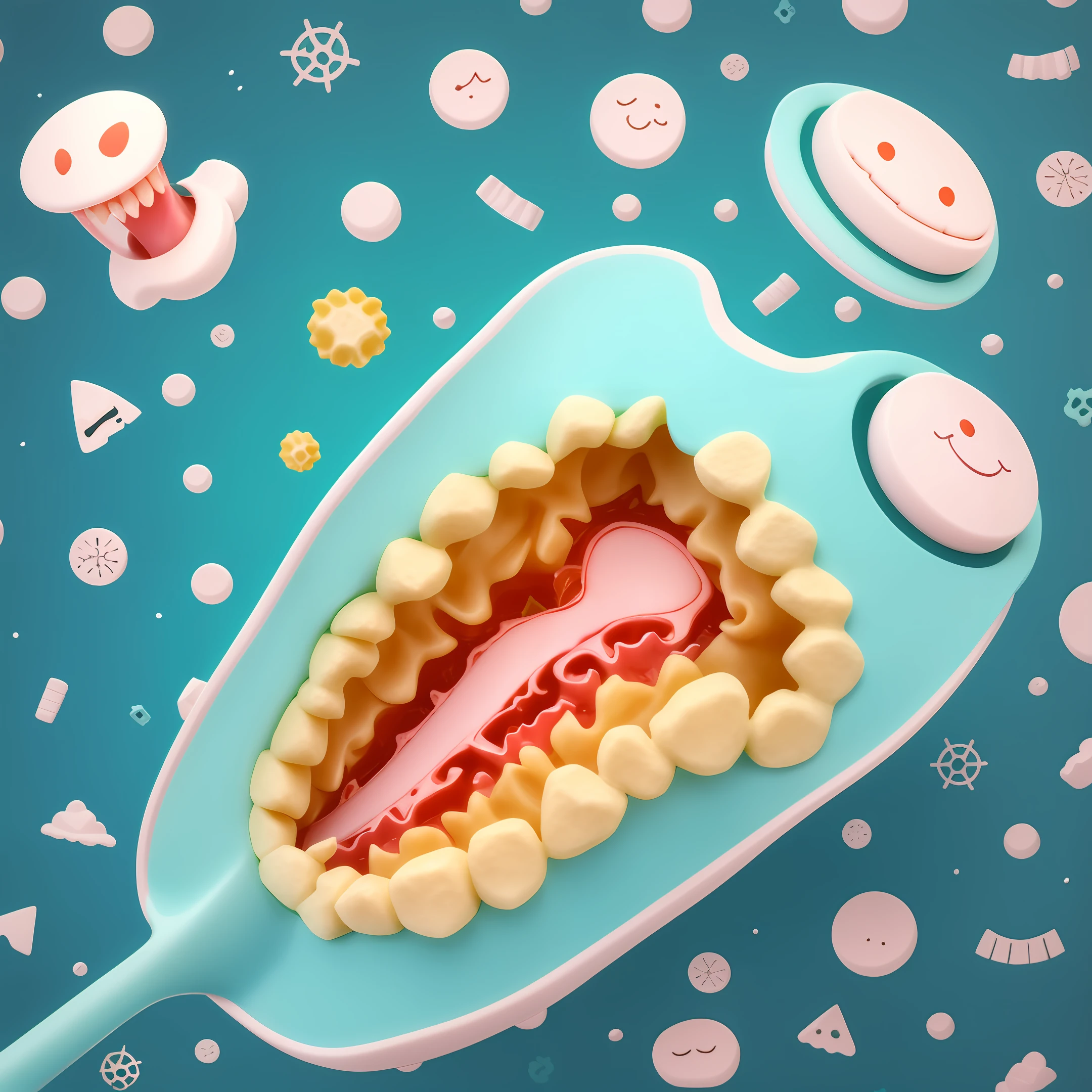 Bacteria invade teeth, cute style