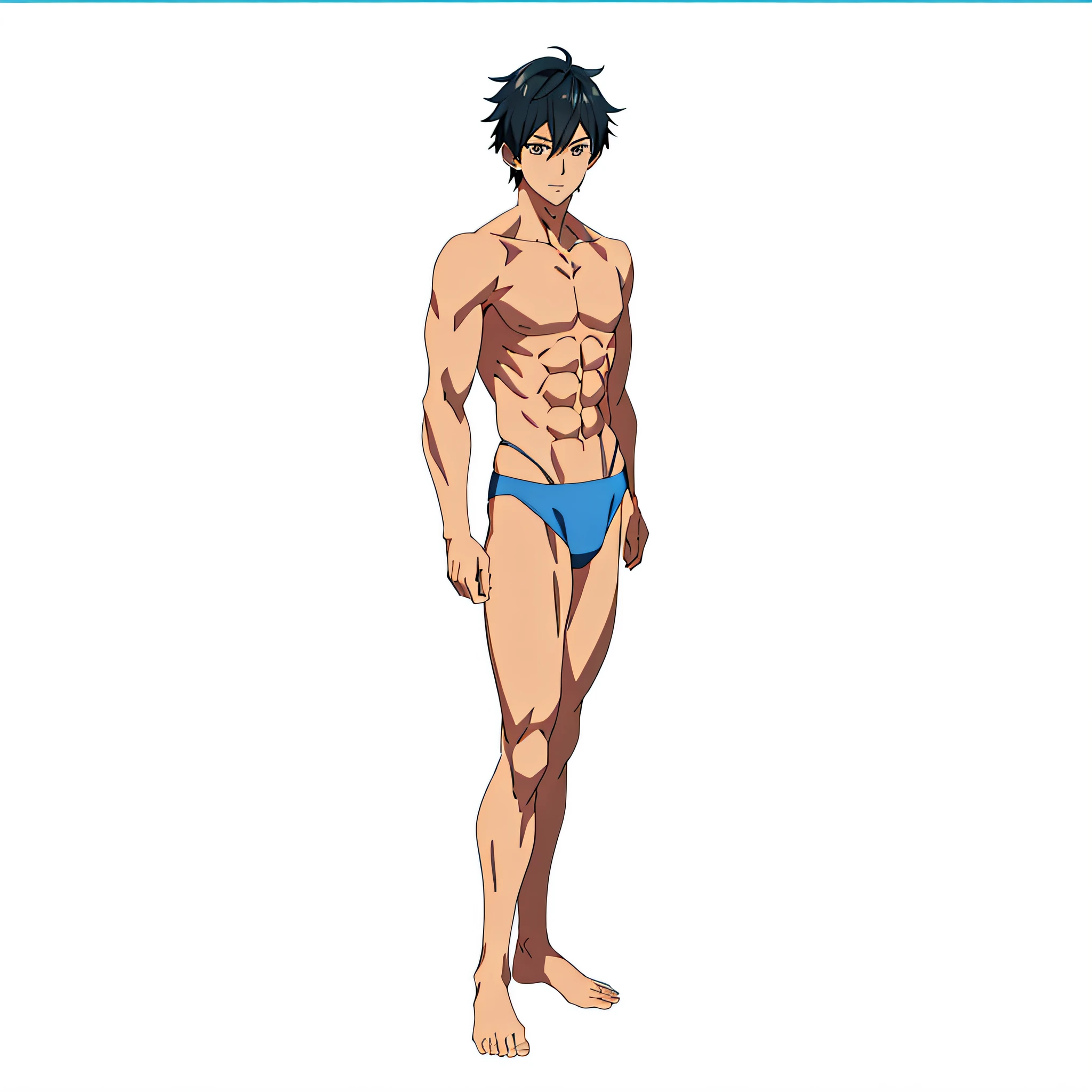 Anime handsome, 1boy, handsome, abs, swimsuit, full body. anime, character chart, Sony FE GM, first-person view, panorama, UHD, best quality, 1080P, highres, high details, anatomically correct anime full body illustration, full body!