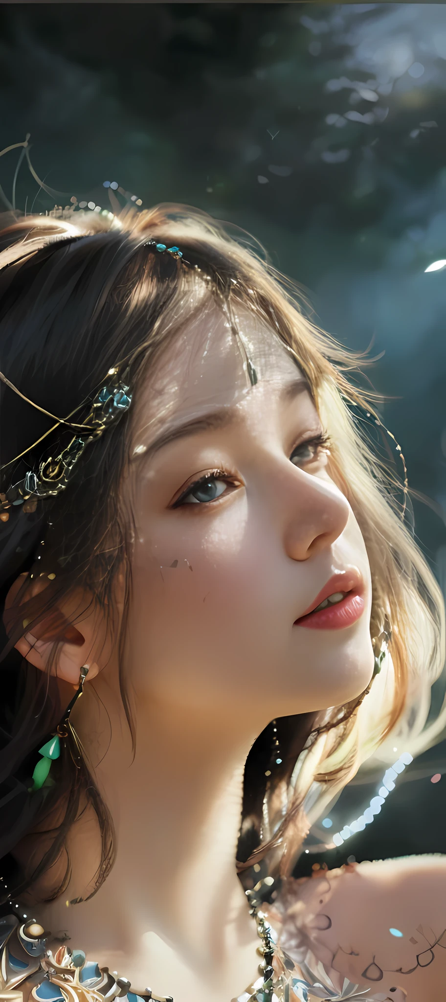there is a woman with a necklace and a necklace with beads, 4k highly detailed digital art, detailed portrait of anime girl, inspired by WLOP, realistic digital art 4 k, realistic digital art 4k, fantasy portrait, 4k detailed digital art, digital fantasy portrait, fantasy art portrait, beautiful anime portrait, detailed matte fantasy portrait