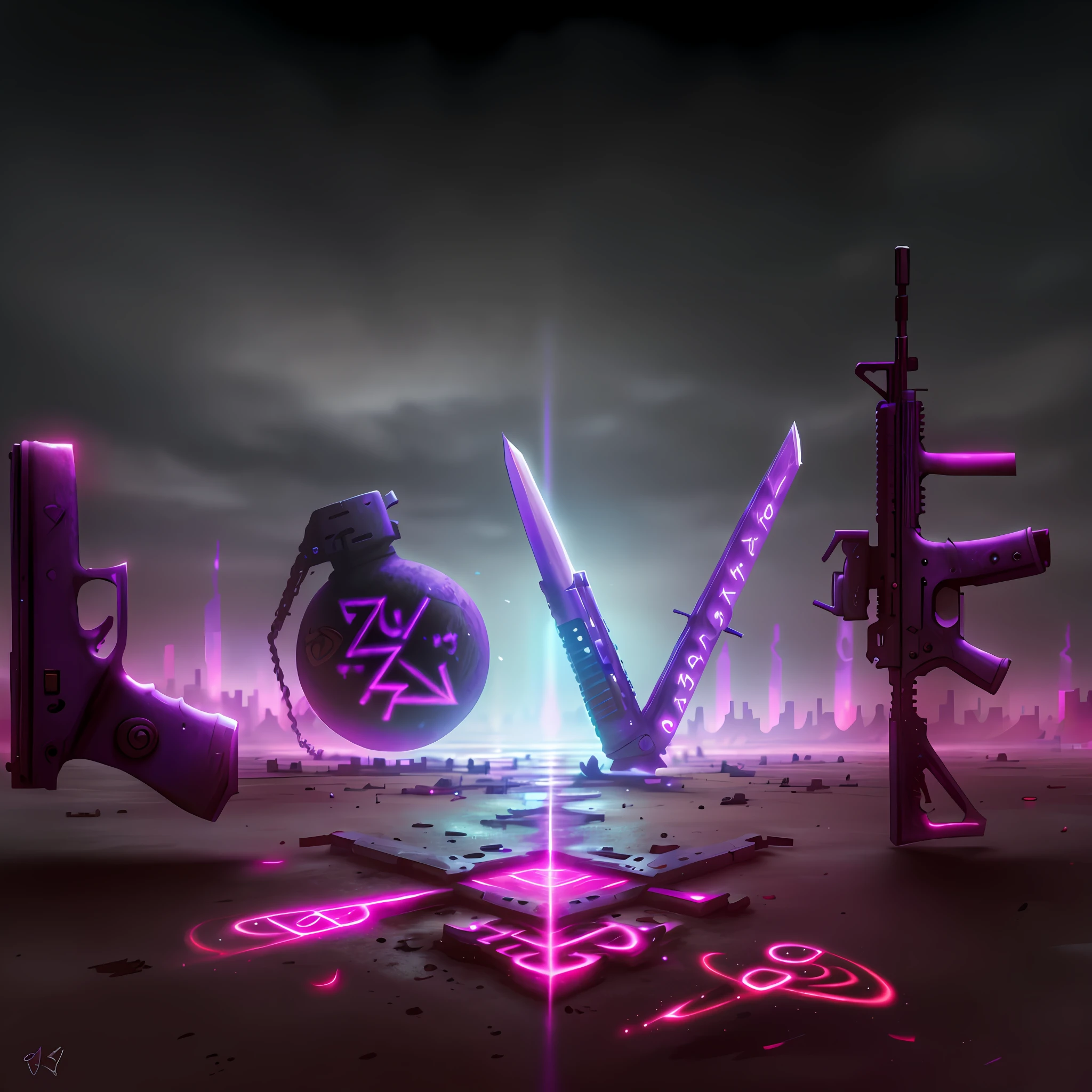 a close up of a gun and a bomb with the word love, love hate love, inspired by Banksy, guns, white bg, love and death, movies with guns, love peace and unity, weapons, love art, love, stencil, military weaponry, weapon, concept art of love, in love, love moive, lovely, csgo sticker, GlowingRunesAI_purple