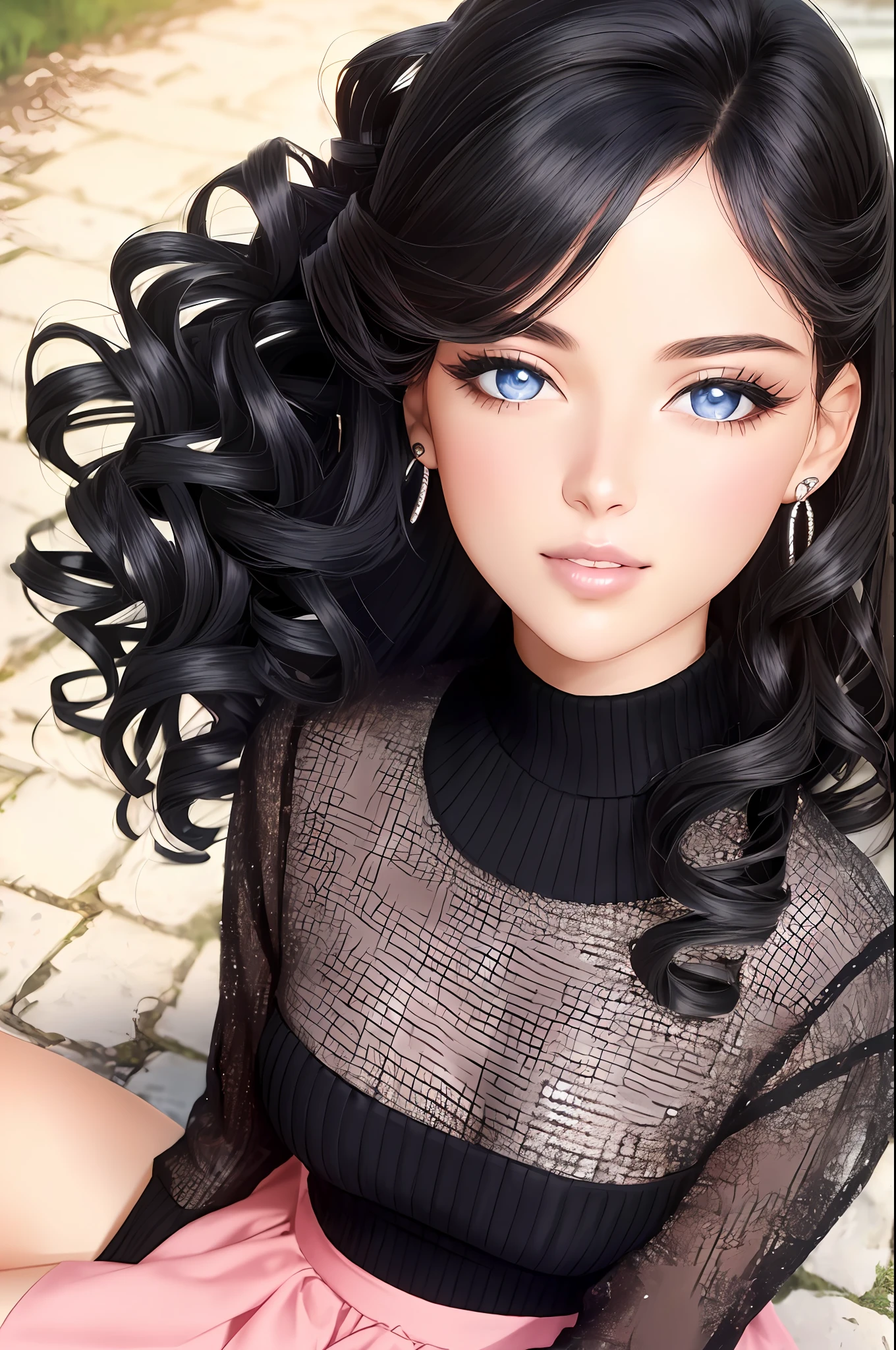Country Street ,,, (Outdoor, Night: 1.5, Super Elongated Face, ((Realistic Lighting, Best Quality, 8K, Masterpiece: 1.3)),, (Masterpiece, Best Quality, Ultra Detail, HD), Perfect Face, Side Light, Glow Skin, (Bloom), (Glow), Lighting, Ray Tracing, A Girl, Lewd, Lewd Smile , Sitting on a Man, Black Hair, Sweater, Black Beautiful Eyes, Skirt, Dress, Hair Bow, Pink Skirt, Sit Straight, Bow, Lips, Turtleneck Sweater , cigarettes, curly hair, exposed chest, turtleneck, parted lips, jewelry, (masterpiece), (best quality), (super detail), (best illustration) (best shade), perfect lighting, perfect anatomy