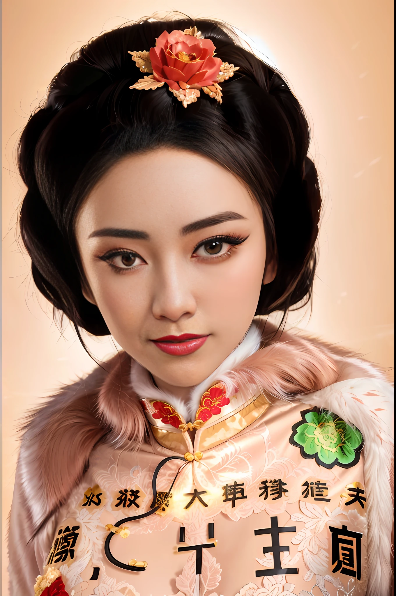 Realistic, high resolution, 1 girl in gorgeous cheongsam, (fur), (original photo, complex ultra-detailed costumes: 1.4, extremely gorgeous costumes), 1930s Shanghai, Vintagepunk sofa, vintagepunk lights, vintagepunk lights, vintagepunk background, movie lights, neon lights, masterpiece, perfect anatomy, perfect face, abstract beauty, illustrations, best quality, (official art, very detailed CG Unity 8k wallpaper), very detailed, ridiculous, 8k resolution, ((reality))), ((reality))), popular on art radio