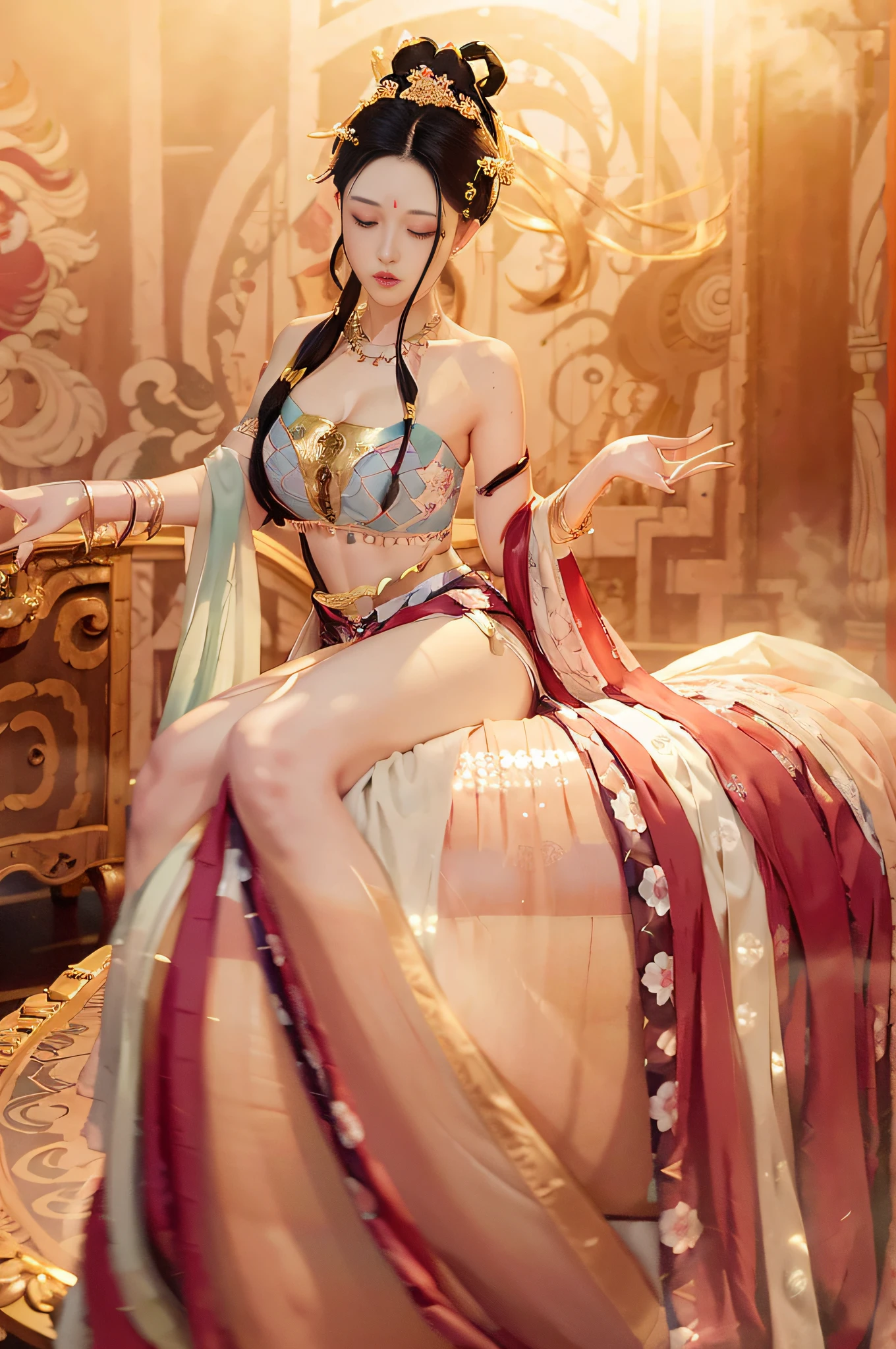 Very detailed CG unity 8k wallpaper, (masterpiece), (best quality), (ultra-detailed), (ultra-realistic), (best character detail: 1.36), Nikon d750 f/1.4 55mm, dynamic angle, professional lighting, photon mapping, radiosity, physically based rendering, blush, 1girl, mature woman,, golden ratio, (Kpop idol), (oil skin: 1.2), (oil skin: 1.1), makeup, [:(high Detailed face:1.2):0.2]:,PureErosFace_v1, ((curly black hair and delicate style)), (aegyo sal:1), (puffy eyes), (eyelashes: 1.1), (lips: 1.1), red lipstick, wide shoulders, (big breasts: 1.1), (cleavage: 1.1), sexy, drenched, bare shoulders, bare belly, (big ass: 1.2), bare legs, transparent silk gauze skirt, naked, see-through, Song dynasty, Song clothing , hyper-realistic photo, a man and a woman, (couple cuddling), naked, kneeling, legs open, buttocks exposed, transparent, kissing, bathing, (bathing), woods
