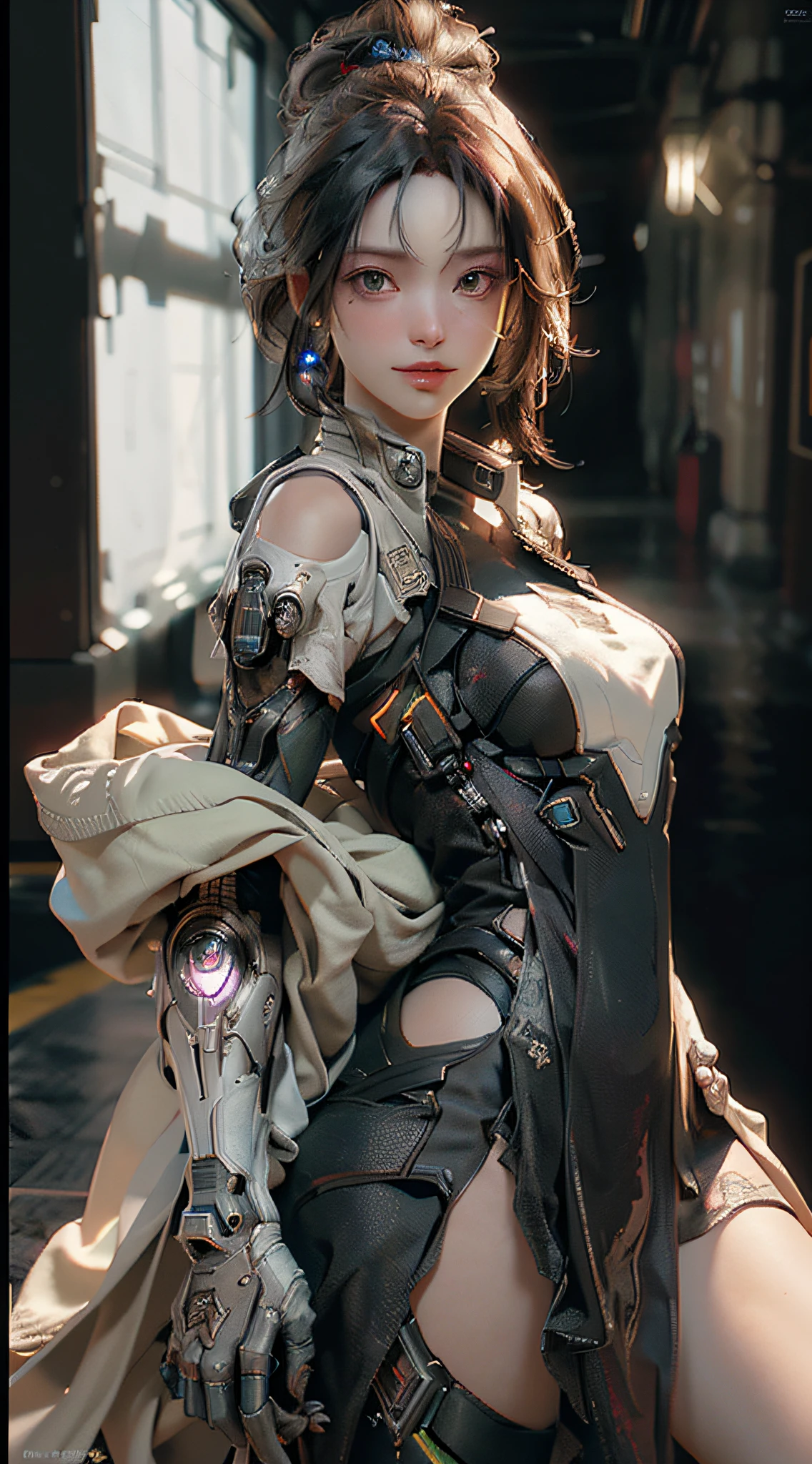 ((Best quality)), ((masterpiece)), (detailed:1.4), 3D, an image of a beautiful cyberpunk female,HDR (High Dynamic Range),Ray Tracing,NVIDIA RTX,Super-Resolution,Unreal 5,Subsurface scattering,PBR Texturing,Post-processing,Anisotropic Filtering,Depth-of-field,Maximum clarity and sharpness,Multi-layered textures,Albedo and Specular maps,Surface shading,Accurate simulation of light-material interaction,Perfect proportions,Octane Render,Two-tone lighting,Wide aperture,Low ISO,White balance,Rule of thirds,8K RAW,