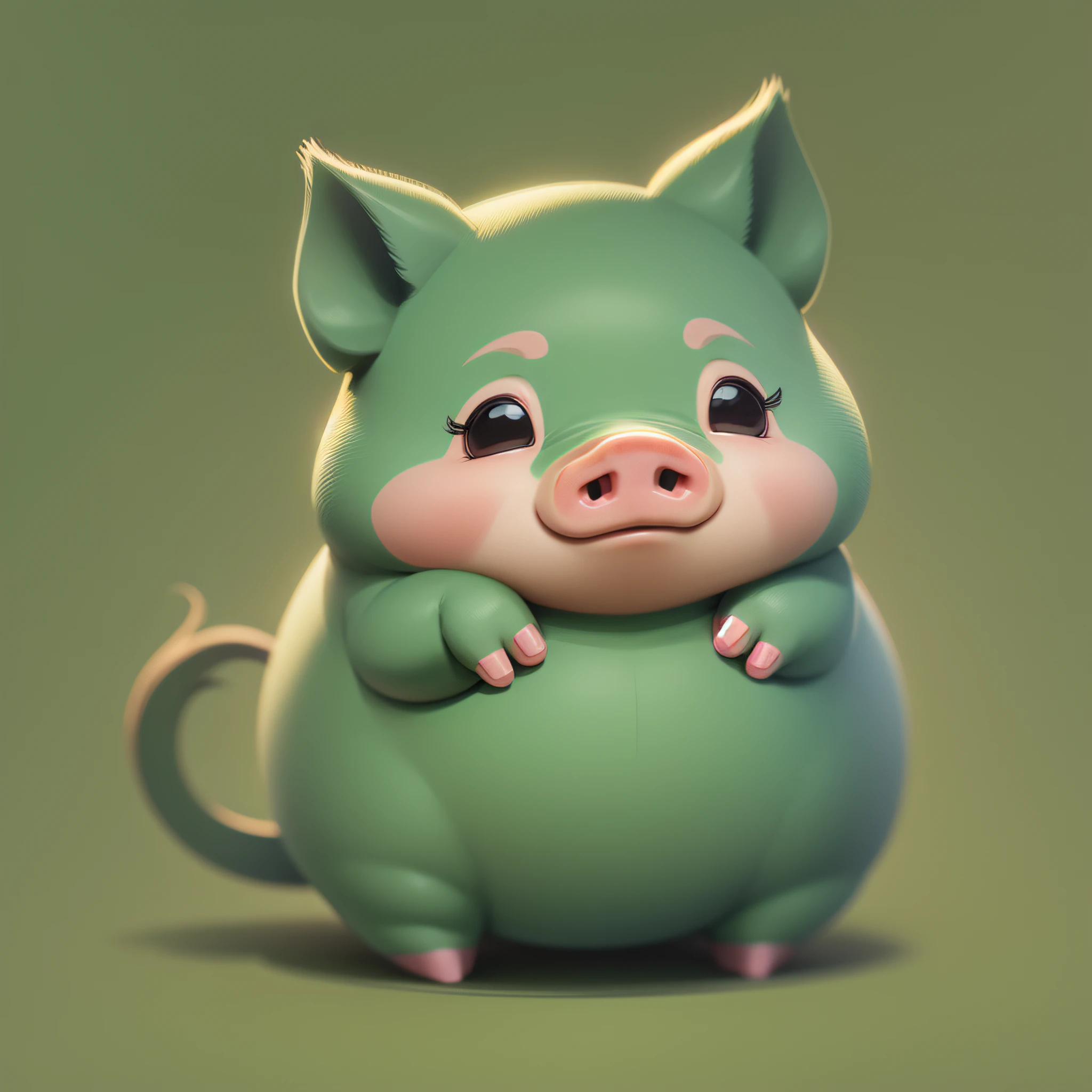 Pig, hand drawn, cute, green, solid color background, fusion "mob" --auto --s2