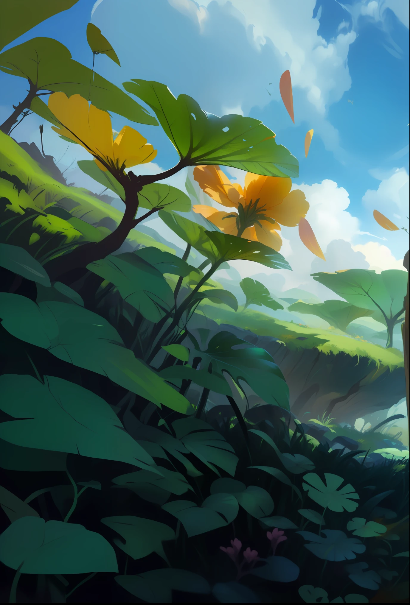 Background Art, Floral Environment, Background Art, WLOP and RADS, Stylized Concept Art, LOISH and WLOP, Environmental Painting, Environmental Concept Art, Painting as Game Concept Art, Environmental Art, Digital Painting Concept Art, Concept Art | RADS, drawn in the Anime Painter Studio