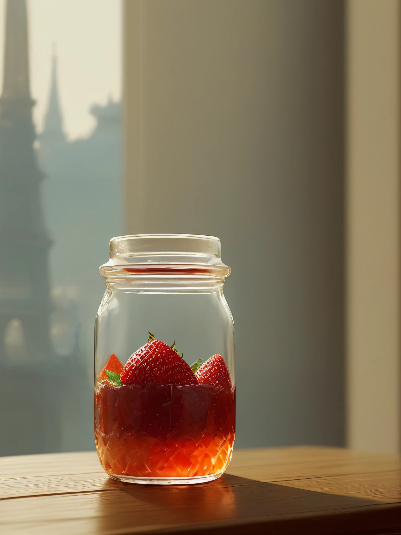 ((half-empty jar of strawberry jam)), jar stained with jam, (poster: 1.6), ((jam spray)), Eiffel Tower in Paris, ((jam block on the table))) ((jam flowing from the side of the jar to the table))), spoon on the table stained with jam, (((pre-revolutionary Russian style))) intricate detail, fine detail, hyperdetail, ray tracing, subsurface scattering, diffuse soft light, shallow depth of field, intricate, high detail, sharp focus bokeh, (( Painting by James Jeam, Krenz Cushart))))