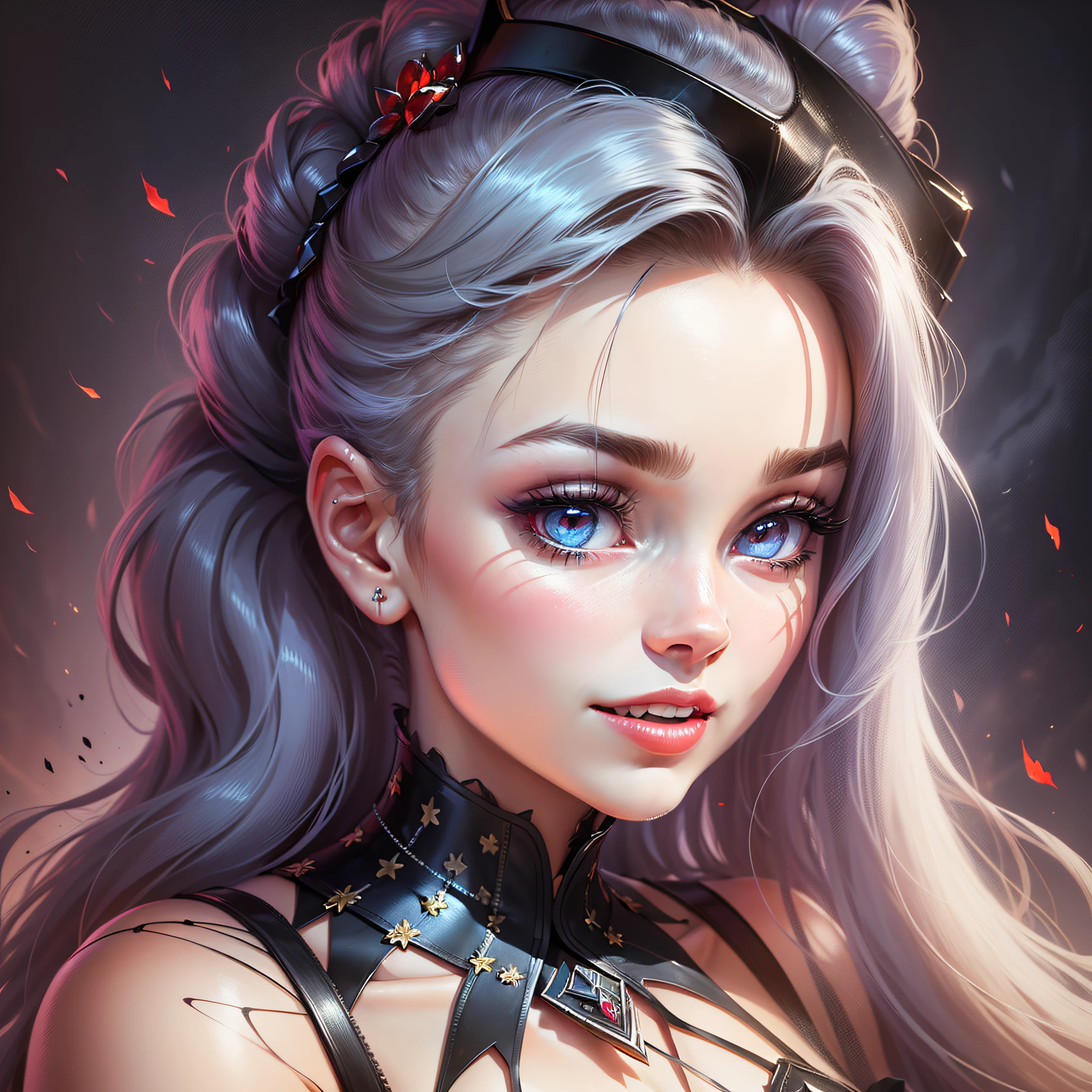((hair bunched up on head)), (front focus), female hyperrealist portrait, fantasy art, photorealistic photography, dynamic lighting, volumetric lighting, highly detailed face, ((hair bunched up on head)), 8k, award-winning, 1girl, pale, white skin, glowing skin, detailed skin, ((blue corset dress)), (red eyes), red lips, bunched hair, dark, deep shadows, low key, close-up, bat ears, eye reflection, shining eyes, evil smile, jewelry, impressionism, masterpiece, {{{masterpiece, best quality, illustration,game_cg}}}}, (hair bunched up on head), sexy, tongue sticking out tele --auto --s2