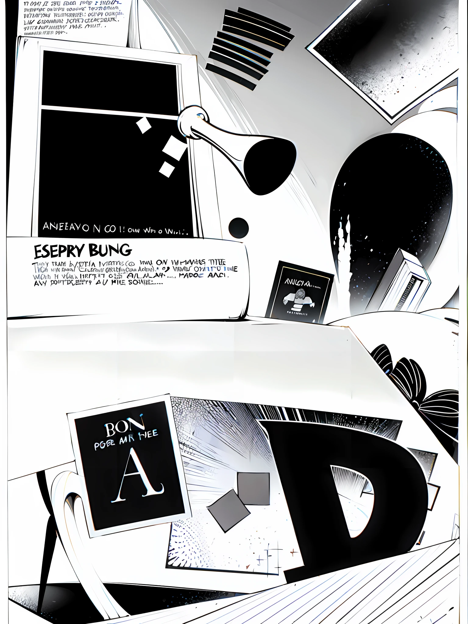 Black and white drawing of letters and numbers on a piece of paper, Paul Rand, Serry Richards, Saul Bass and Paul Rand, text poster, comic book page, typographical notes, magazine cover, Rixotu poster, specific poem, Paul Bird, all black full page black, typography experiment, comic page, modified alphabetical order