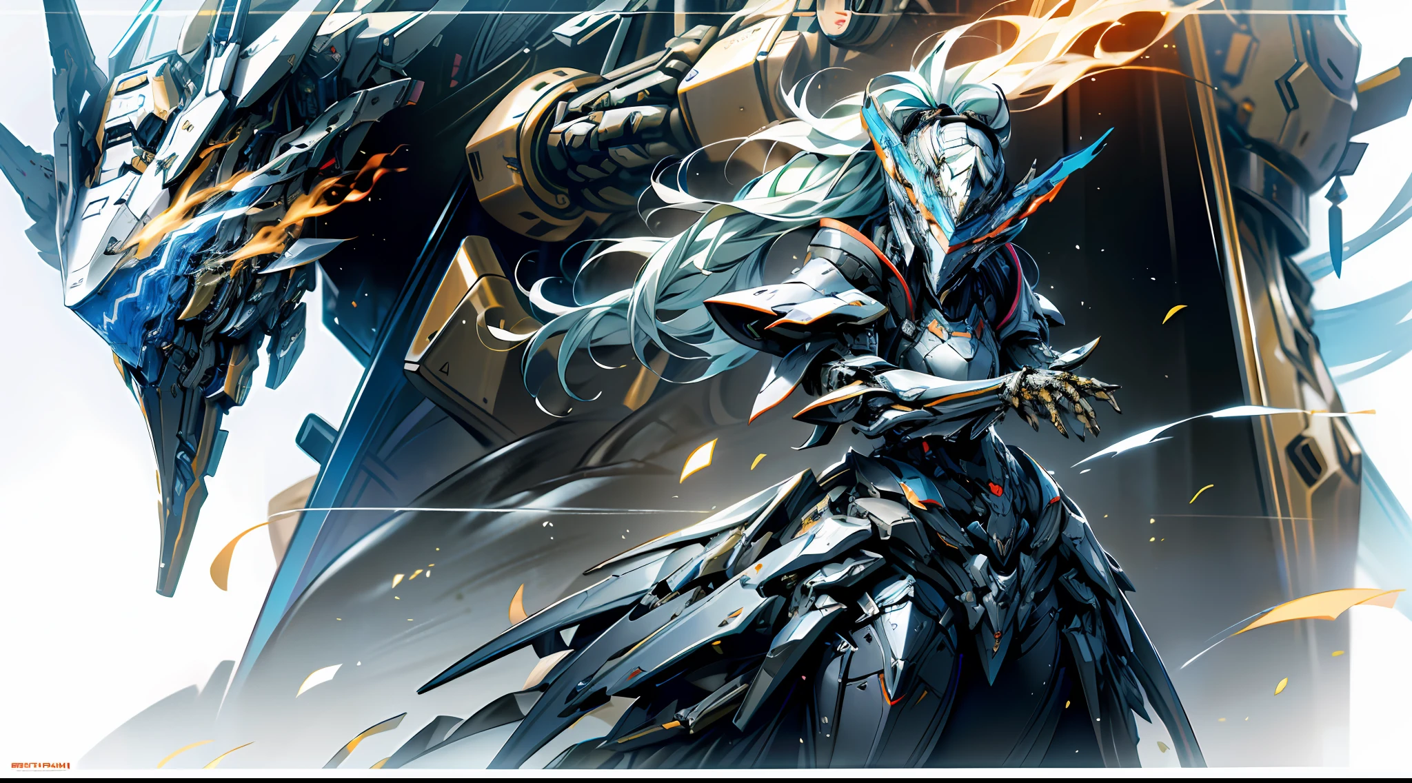 1girl,a close up of a person in a suit with a sword, of a beautiful female warframe, female mecha, cybernetic flame armor, girl in mecha cyber armor, cybernetic fire armor, style of raymond swanland, flame conjuring armored, warframe concept art, warframe art, exquisite warframe fanart, high quality warframe fanarta close up of a person in a suit with a sword, of a beautiful female warframe, female mecha, cybernetic flame armor, girl in mecha cyber armor, cybernetic fire armor, style of raymond swanland, flame conjuring armored, warframe concept art, warframe art, exquisite warframe fanart, high quality warframe fanart