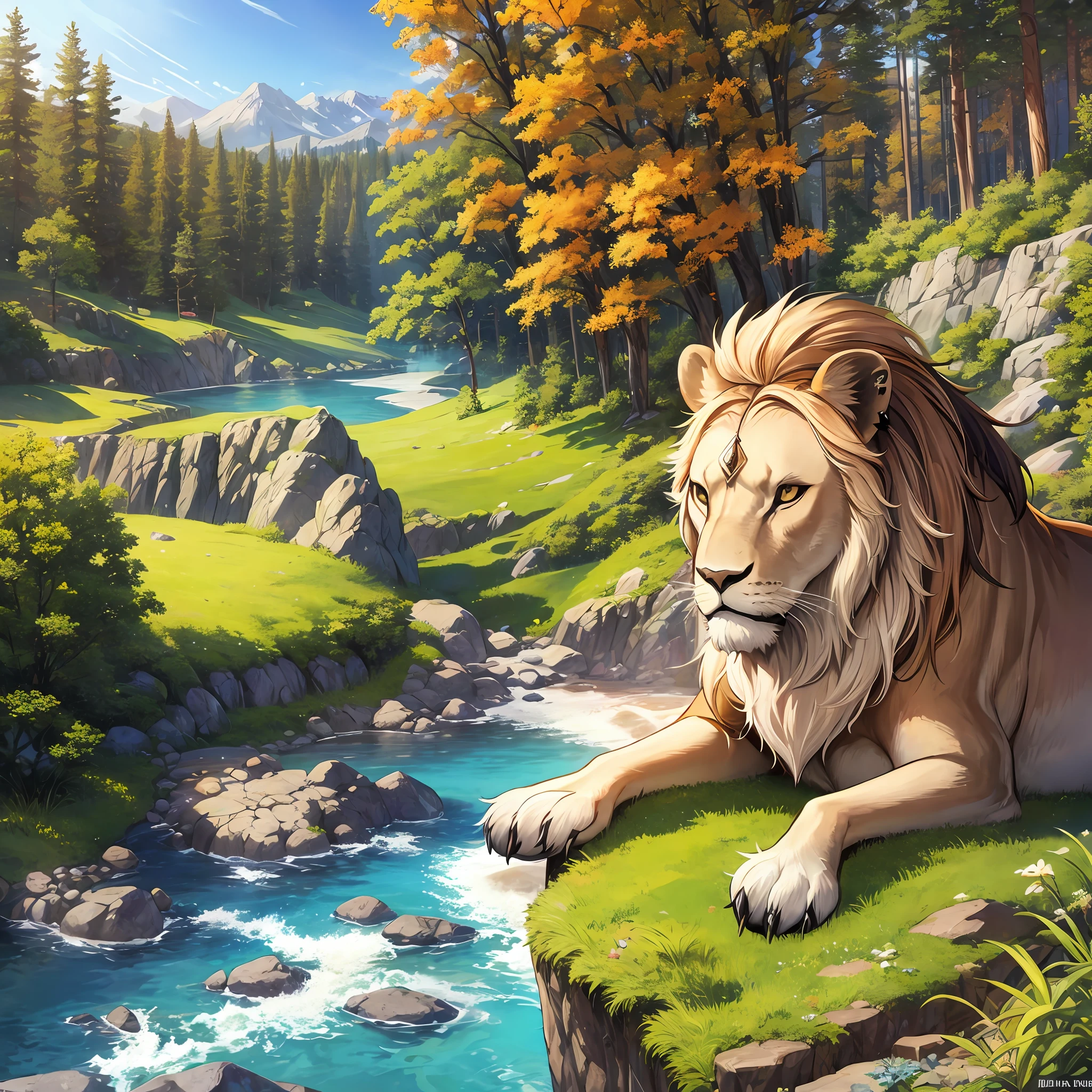 Lions, rocks, sun, slopes, kings, grass, lakes --auto --s2