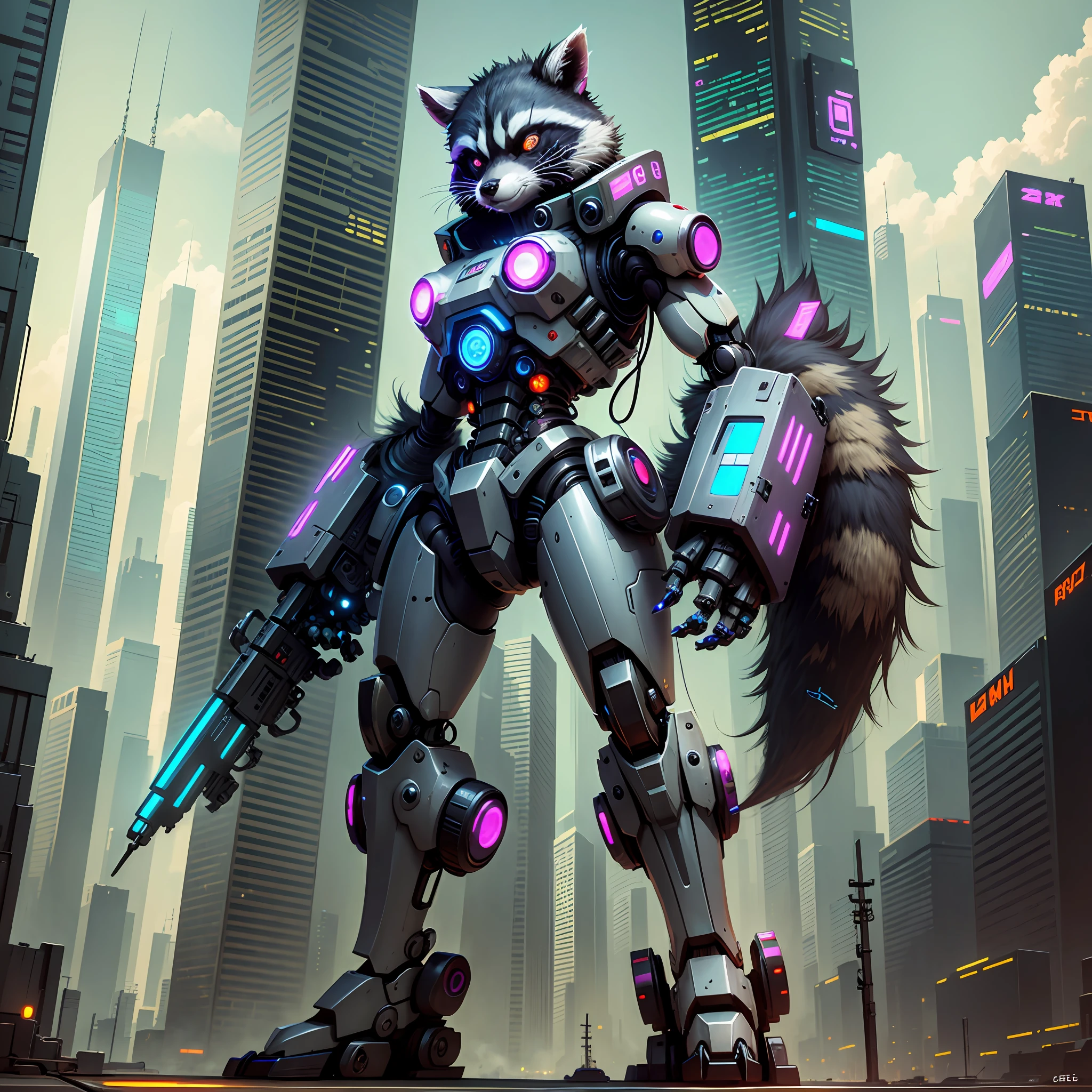 cyberpunk raccoon robot mecha --auto --s2