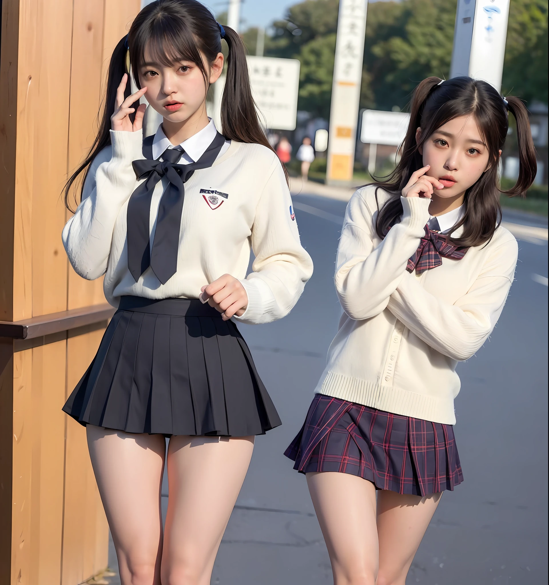 ulzzang-6500-v1.1, (Raw photo:1.2), (Photorealistic:1.4), Beautiful detailed girl, Highly detailed eyes and face, Beautiful detailed eyes, Ridiculous, Incredibly ridiculous, Huge file size, Ultra detailed, High Definition, Very detailed, Best quality, Masterpiece, Illustration, Very detailed, CG, Unification, 8k wallpaper, Fantastic, fine details, masterpiece, top quality, highly detailed cg uniform 8k wallpaper, light on face, movie lighting, -yeld gi (((Japan girls' high school uniform, knee-high socks)), ((( ( dynamic pose))), ( dynamic pose))), (low twin tails,), (embarrassed, embarrassed), ((((Flips up her skirt, thigh gap))
