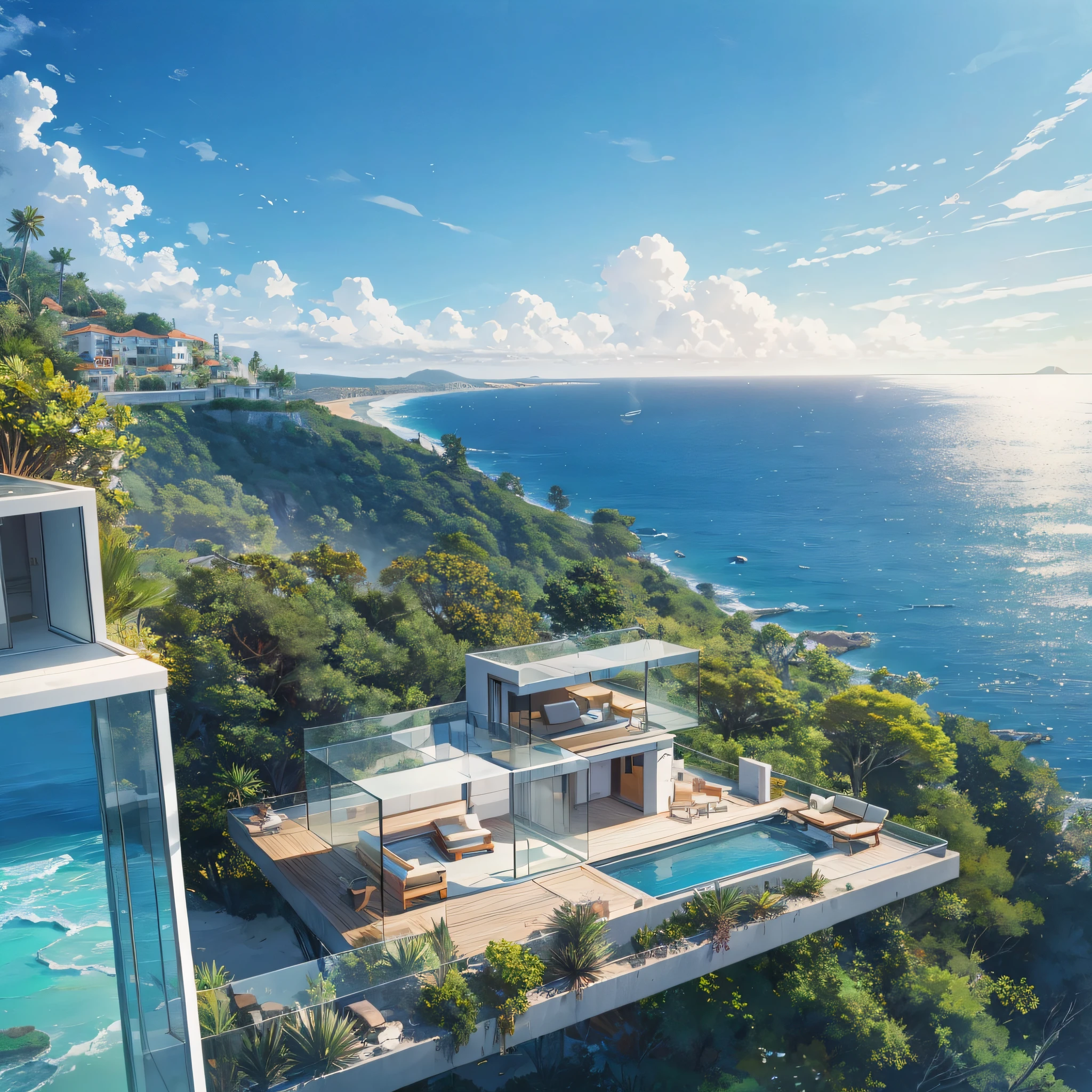 Glass villa on a cliff by the sea --auto --s2