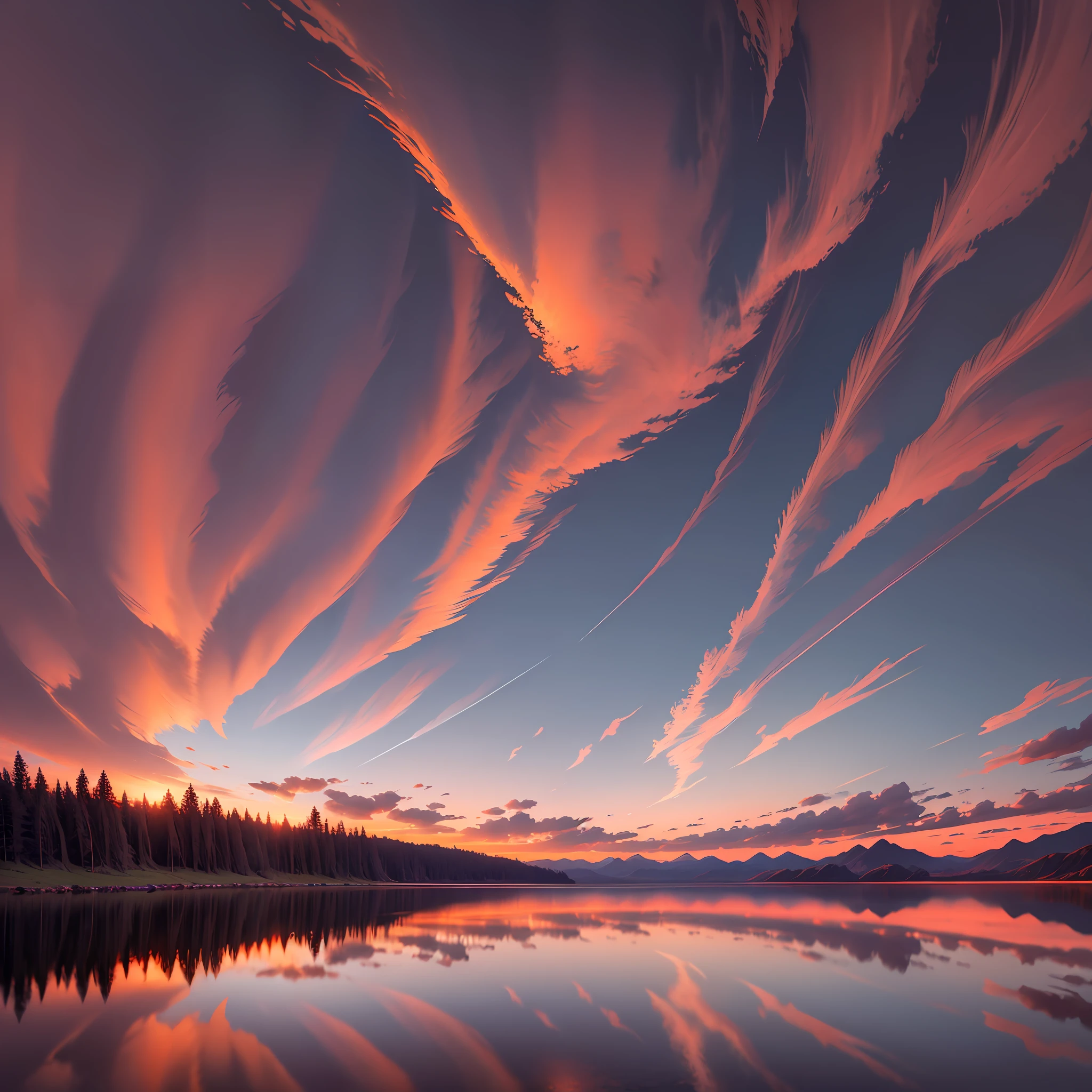 Red sky like angel wings, lake, real high-definition, super wide angle panorama, super high-definition, 8k lifelike, high pixel, crack,landscape photography by Marc Adamus HD --ar 9:16 --auto --s2