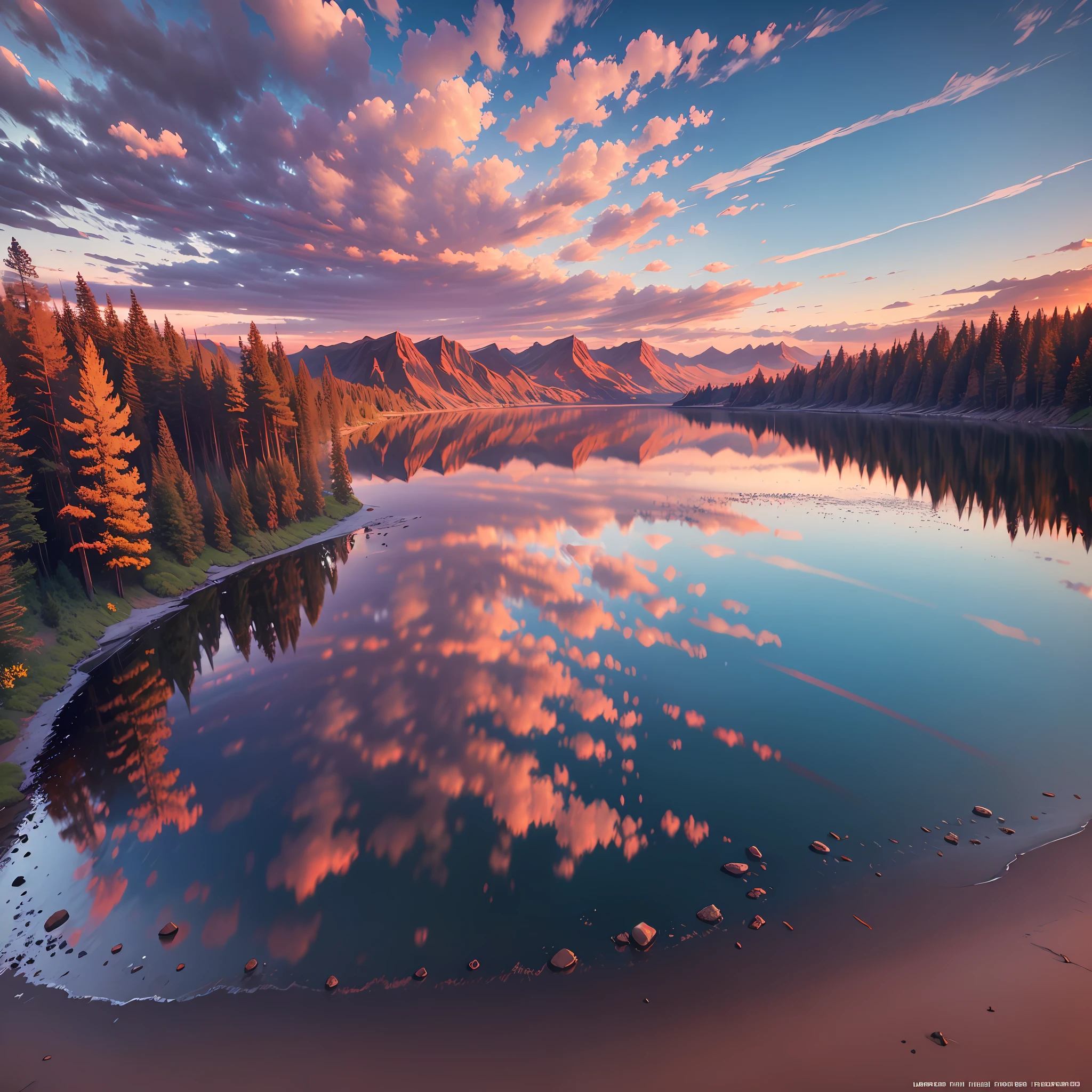 Red sky like angel wings, lake, real high-definition, super wide angle panorama, super high-definition, 8k lifelike, high pixel, crack,landscape photography by Marc Adamus HD --ar 9:16 --auto --s2