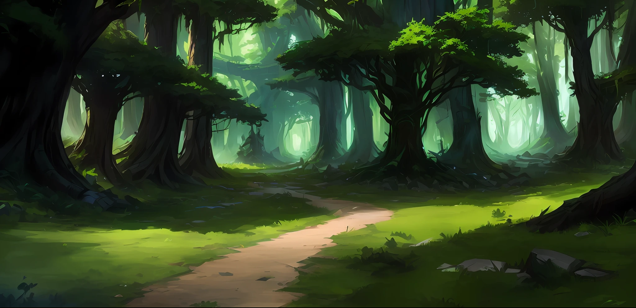 anime, forest, path, grass, trees, grass, digital art, digital painting, background art, painted as a game concept art, elf forest background, background artwork, stylized concept art, environment concept art, fantasy forest environment, vast forest, environment and concept art, environment painting, environment art, league of legends concept art, rpg background