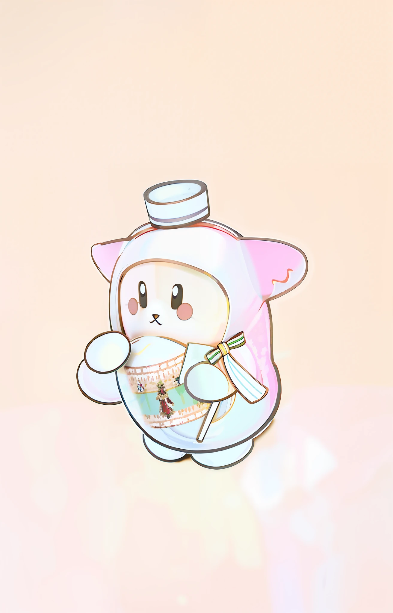 Mascot holding a wine glass in a red hat
