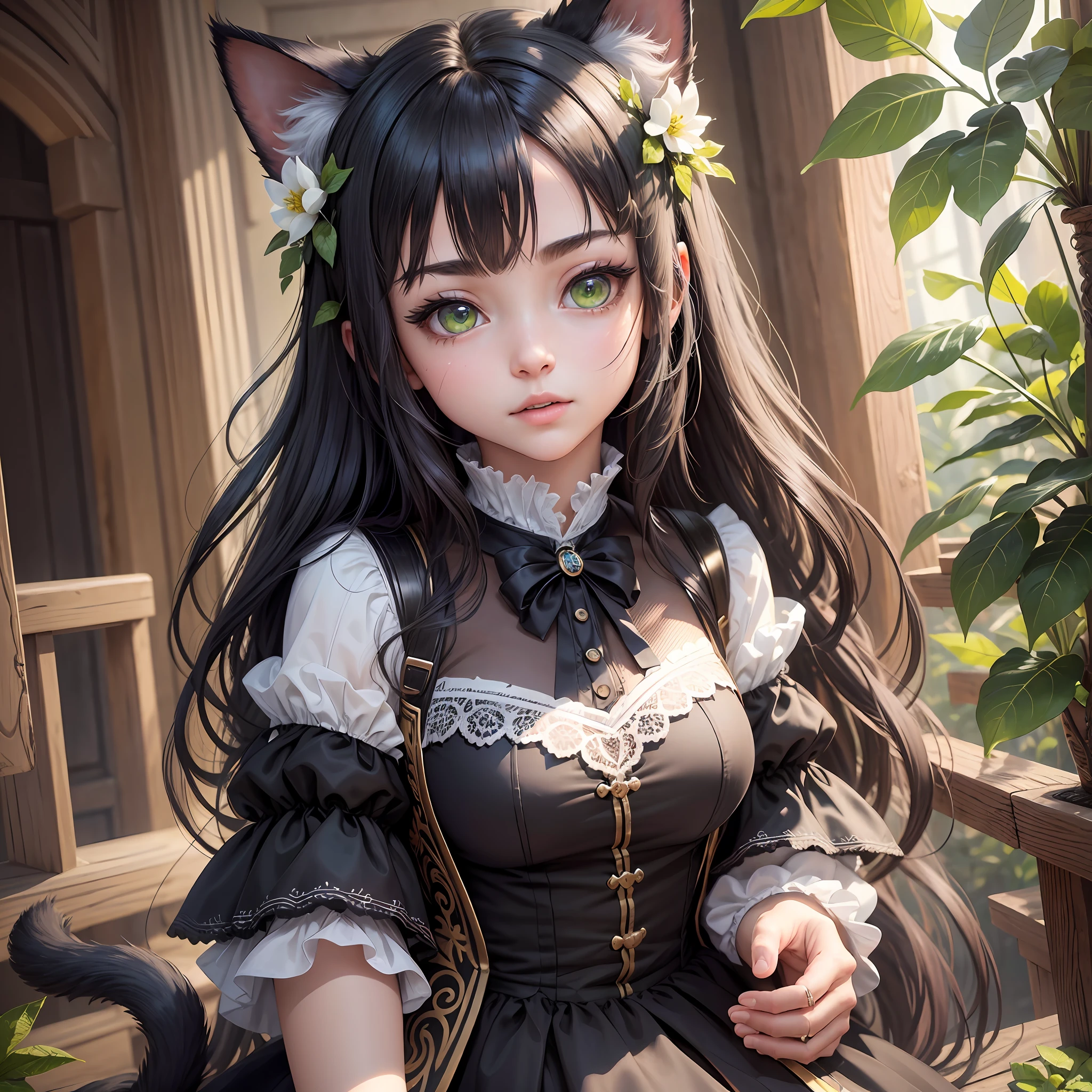 (8k, RAW photos, top quality, masterpiece: 1.2), super detail, super resolution, (realistic, realistic photos: 1.37), portraits, high detail RAW color photos, professional photos, very detailed and beautiful, highly detailed, 8k wallpapers, amazingly detailed, huge file size, official art, highly detailed CG Unity 8k wallpapers, very detailed beautiful girls, highly detailed faces, very detailed eyes, very detailed skin, very detailed fingers, very detailed nose, very detailed mouth, perfect anatomy, very detailed background, very detailed clothes,{{kyaru(princessconnect!)},
,
{{{cat ears}}},
green eyes,
black hair, --auto --s2