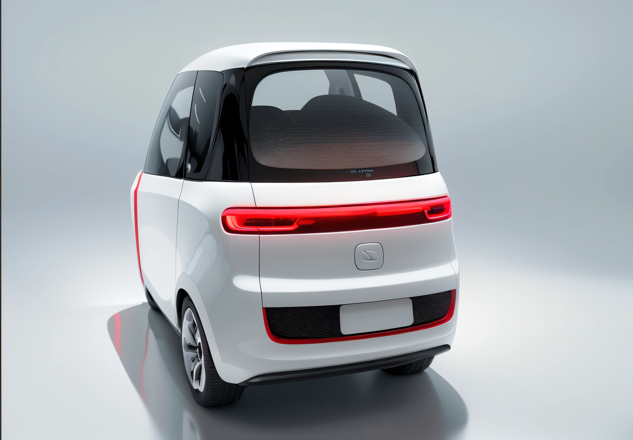 a close up of a small white car with red trim, futuristic product car shot, rear-shot, kama russian electrocar, views front side and rear, rear lighting, half rear lighting, iq 4, concept car, rear view, car concept, concept ard, futuristic car, futuristic concept car, rear shot, mid-view, jia, futuristic car concept