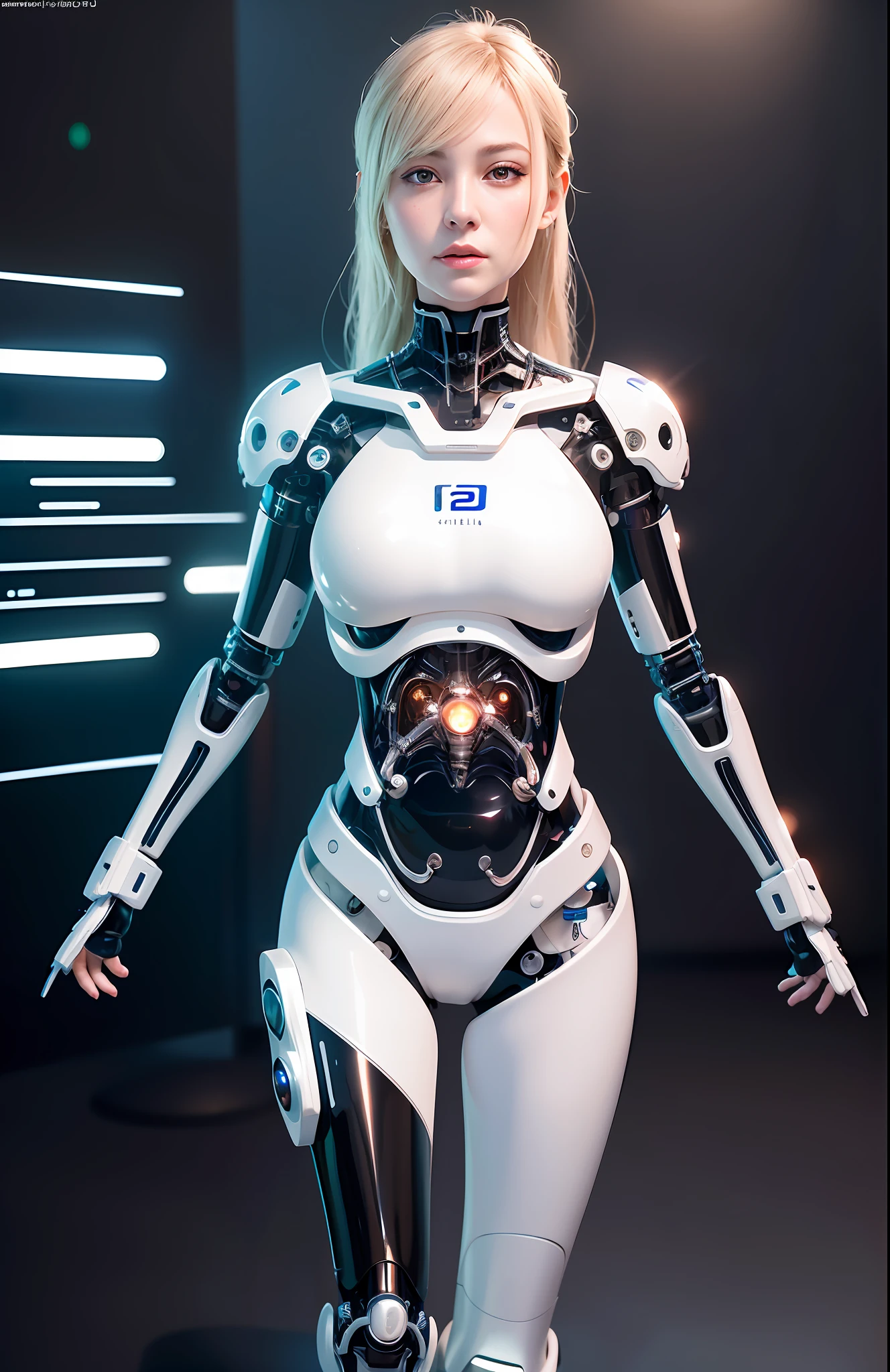 Complex 3d rendering ultra detailed beautiful porcelain profile female android face, cyborg, robot parts, 150mm, beautiful studio soft light, rim light, vivid detail, gorgeous cyberpunk, race, surreal, anatomical, facial muscles, cable wire, microchip, elegant, beautiful background, octane rendering, HR giger style, 8k, top quality, masterpiece, illustration, very delicate and beautiful, highly detailed, cg, unified, wallpaper, (realistic, photorealistic: 1.37), fantastic, finely detailed, masterpiece, top quality, official art, highly detailed cg unity 8k wallpaper, absurd, incredibly absurd, robot, android, cyborg, full body, standing, big