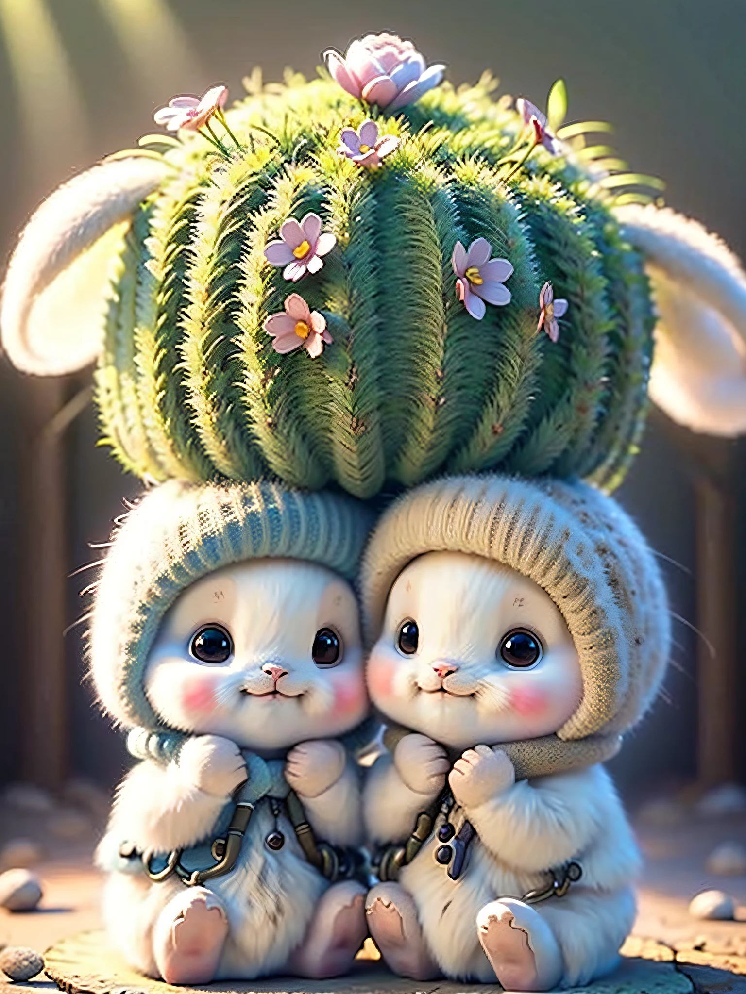 holding camera, tree_stump, flowers, adorable , fluffy, photorealistic, soft lighting,