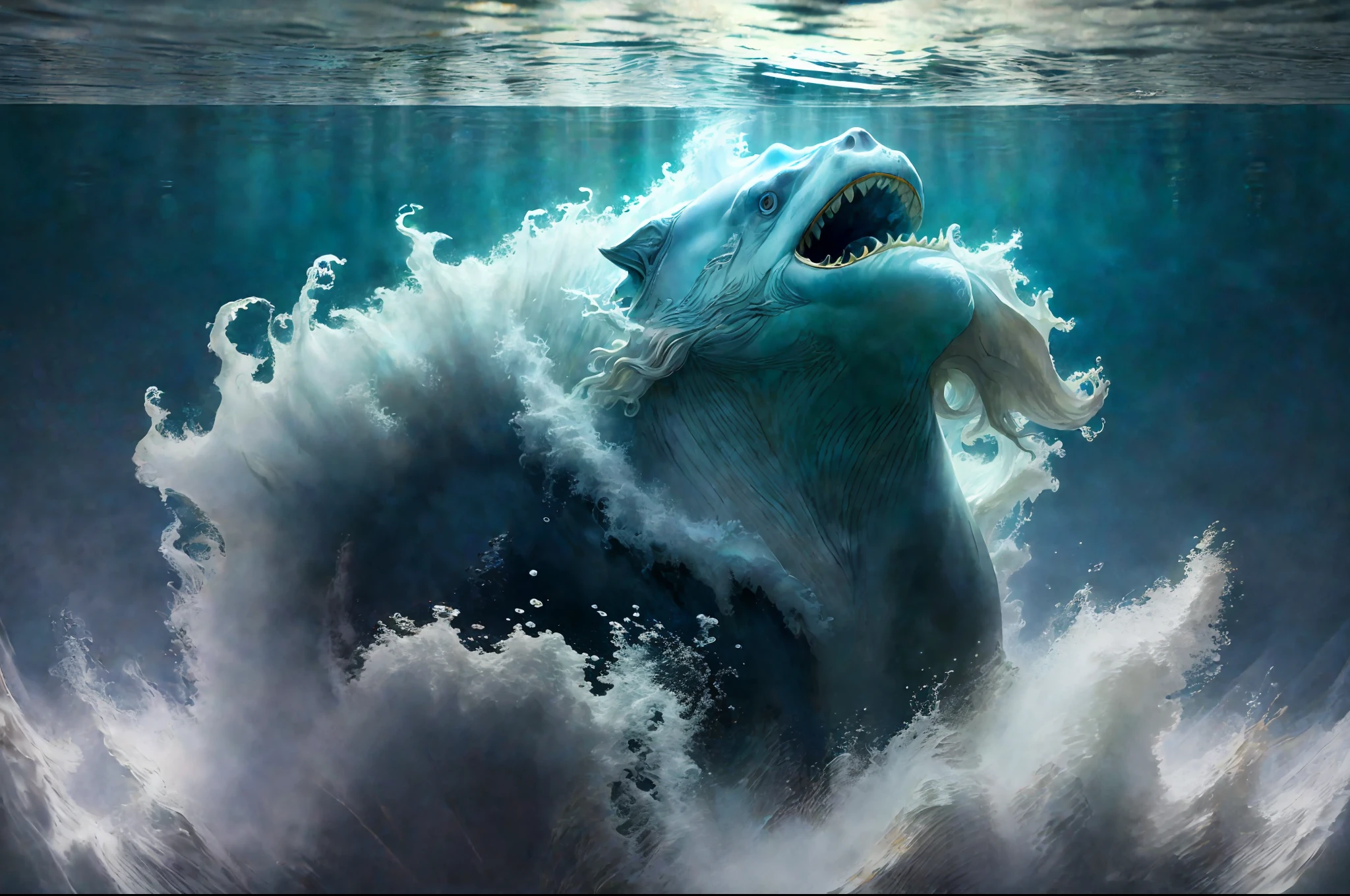 masterpiece, 8k, uhd, hdr, dslr, high quality, film grain, Fujifilm XT3, soft lighting, ring light, studio lighting, dark shadows, RAW digital photo of a
poseidon rising from the depths of the ocean, volumetric lighting, foggy, misty, light reflections, bokeh
sharp focus, studio photo, intricate details, highly detailed