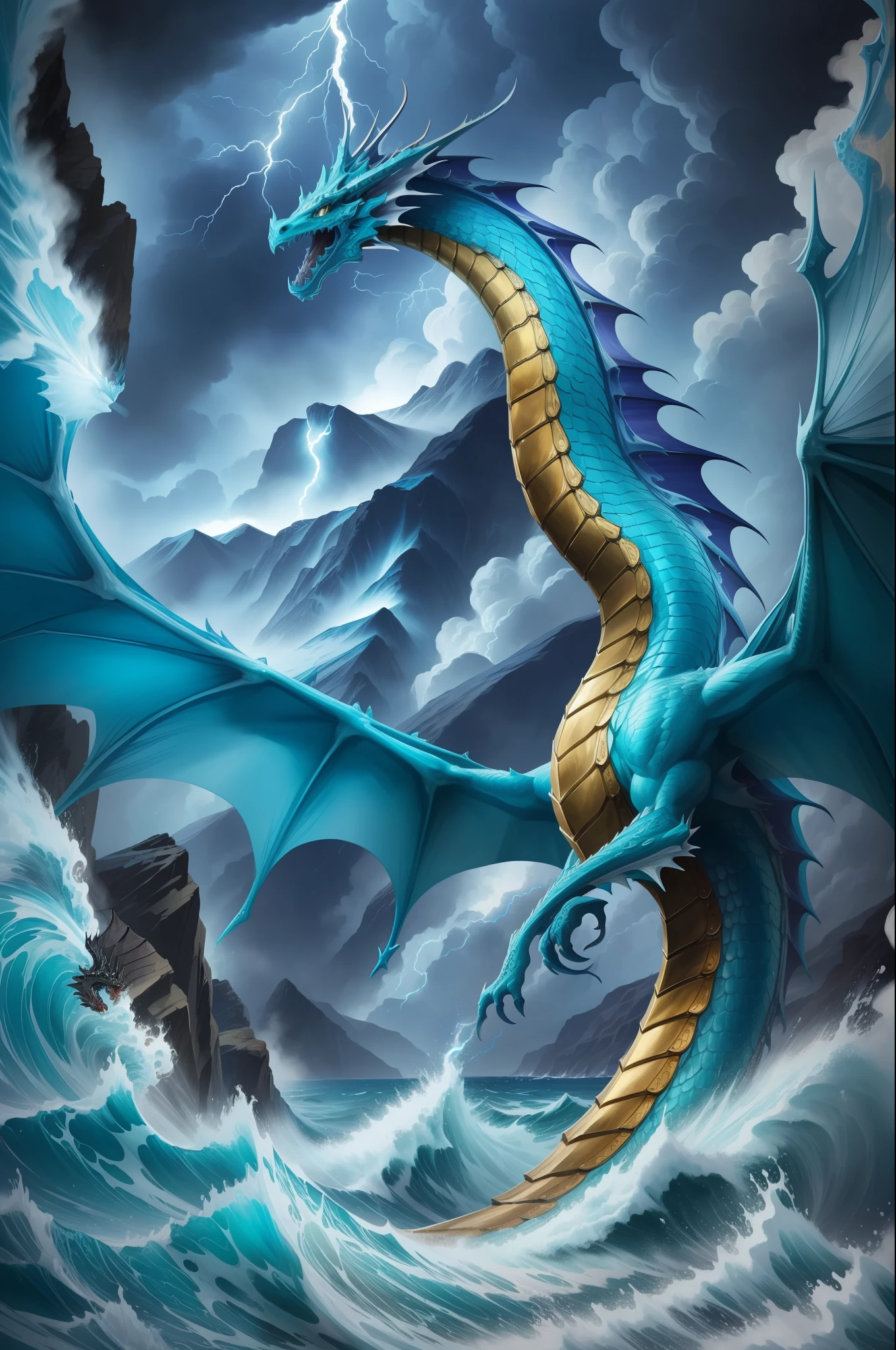 (masterpiece, best quality), intricate details,
1dragon, dragon, ocean, aquatic, waves, stormy background, lightning, scales,