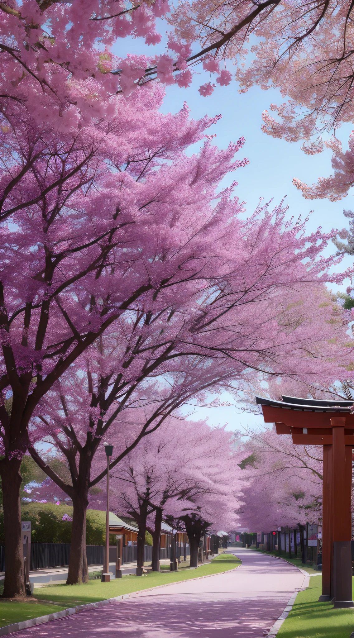 Shade trees, streets, torii, purple wind chimes