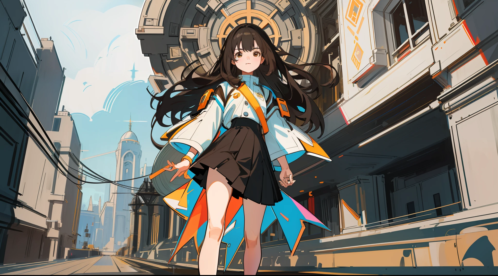 a cute girl, about 160cm tall, brown eyes, bright and cute colors clothes, long straight black hair, masterpiece, best quality, ultra quality, high quality, highres, ultla highres, absurdres, 4K, 8K, 16k, hyper detailed, intricate detailed, amazing shading, high contrast, realistic, photo realistic, RAW photo, photography, super fine illustration, foreshortening, perfect anatomy, correct anatomy, perfect proportion, perfect face, perfect hands, perfect legs, perfect fingers